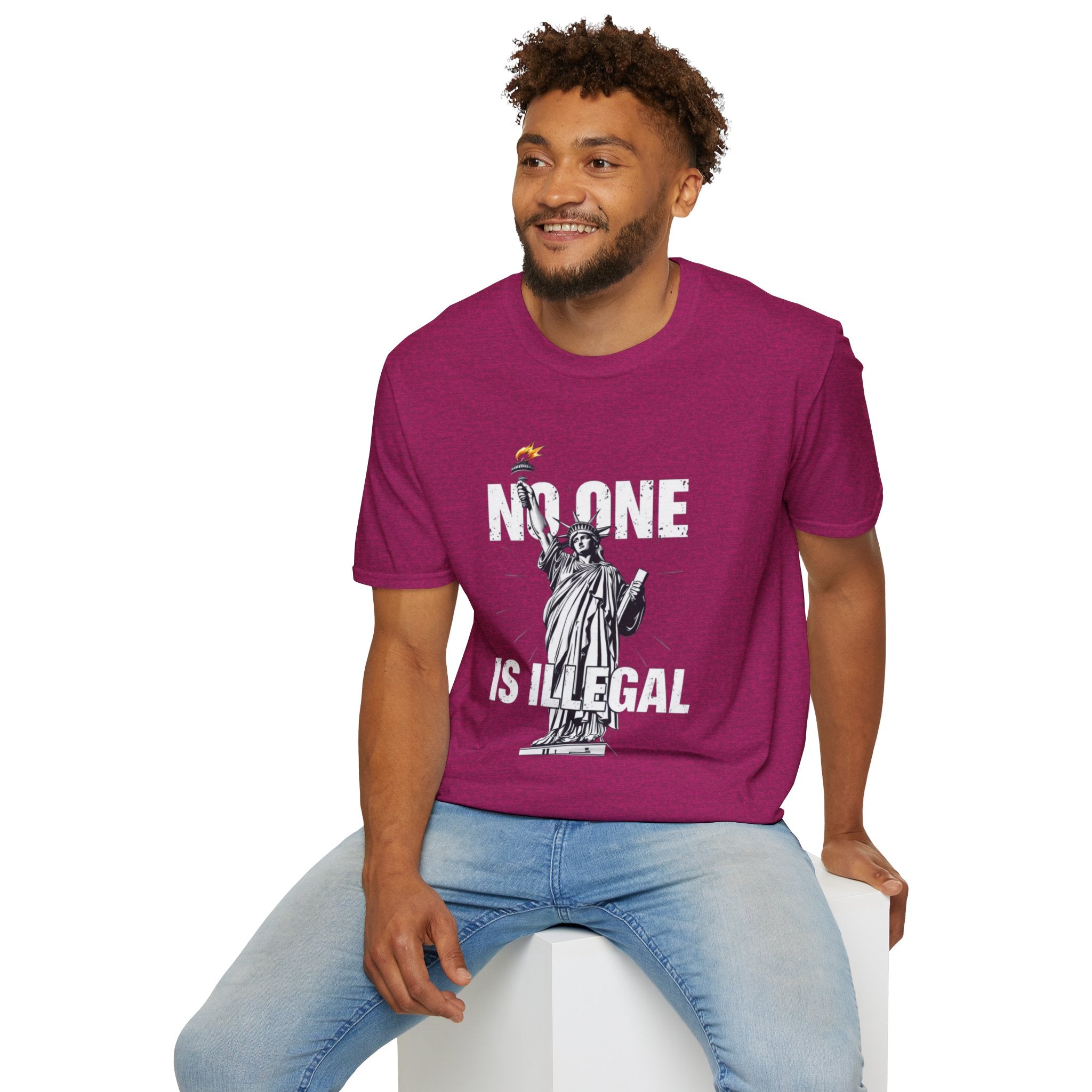 Camiseta unisex de estilo suave: camiseta gráfica con el lema "Nadie es ilegal" para defensores de la justicia social