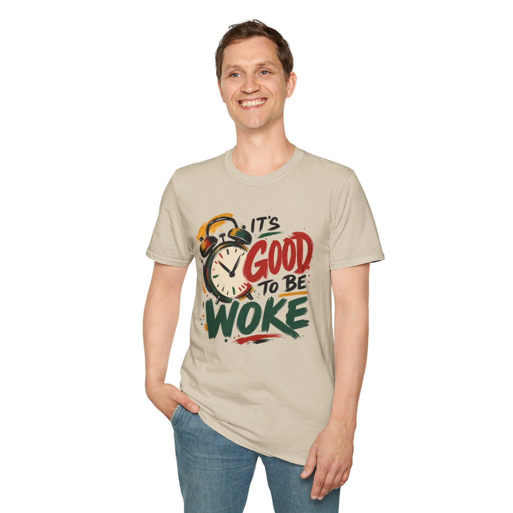 T-Shirt — "It's Good To Be Woke" Graphic Tee (Alarm Clock Design)