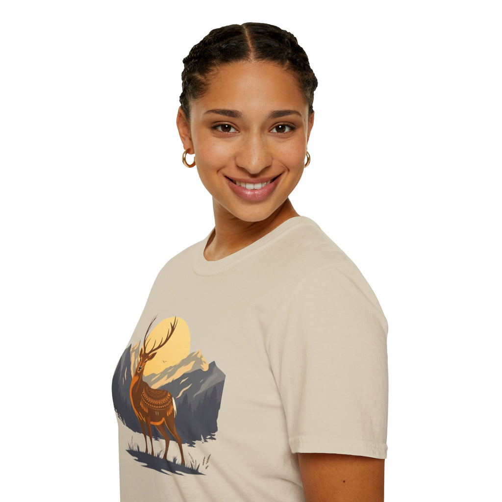 Mountain Sunset Deer Unisex Softstyle T-Shirt