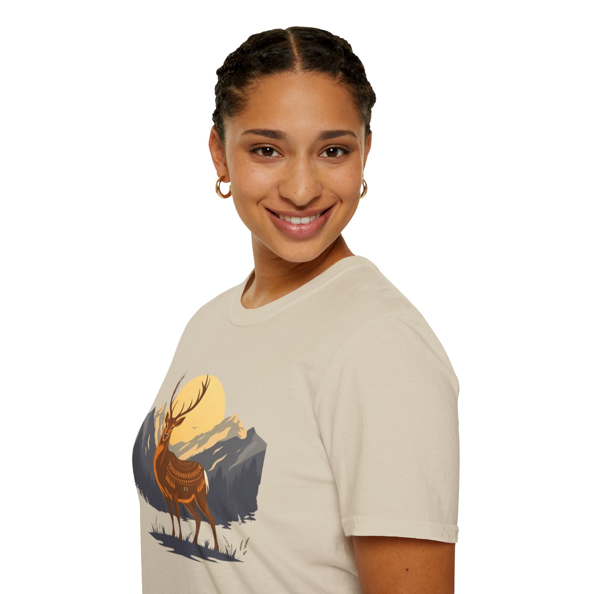 Mountain Sunset Deer Unisex Softstyle T-Shirt