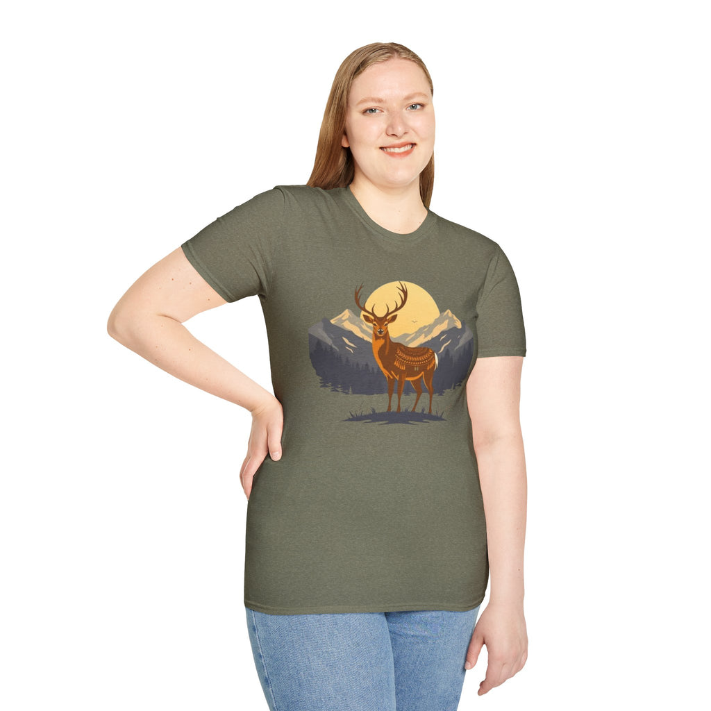 Mountain Sunset Deer Unisex Softstyle T-Shirt