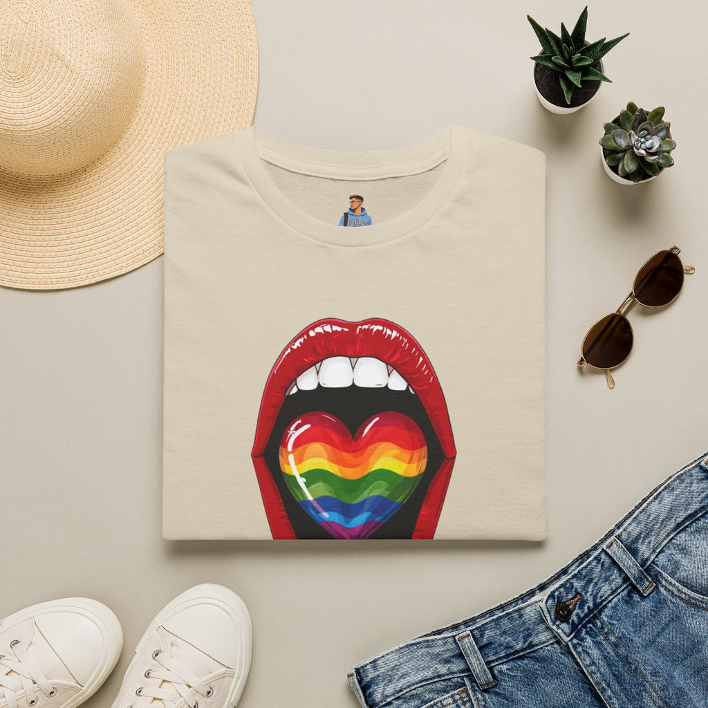 Pride Love Unisex Softstyle T-Shirt | LGBTQ+ Rainbow Heart Design