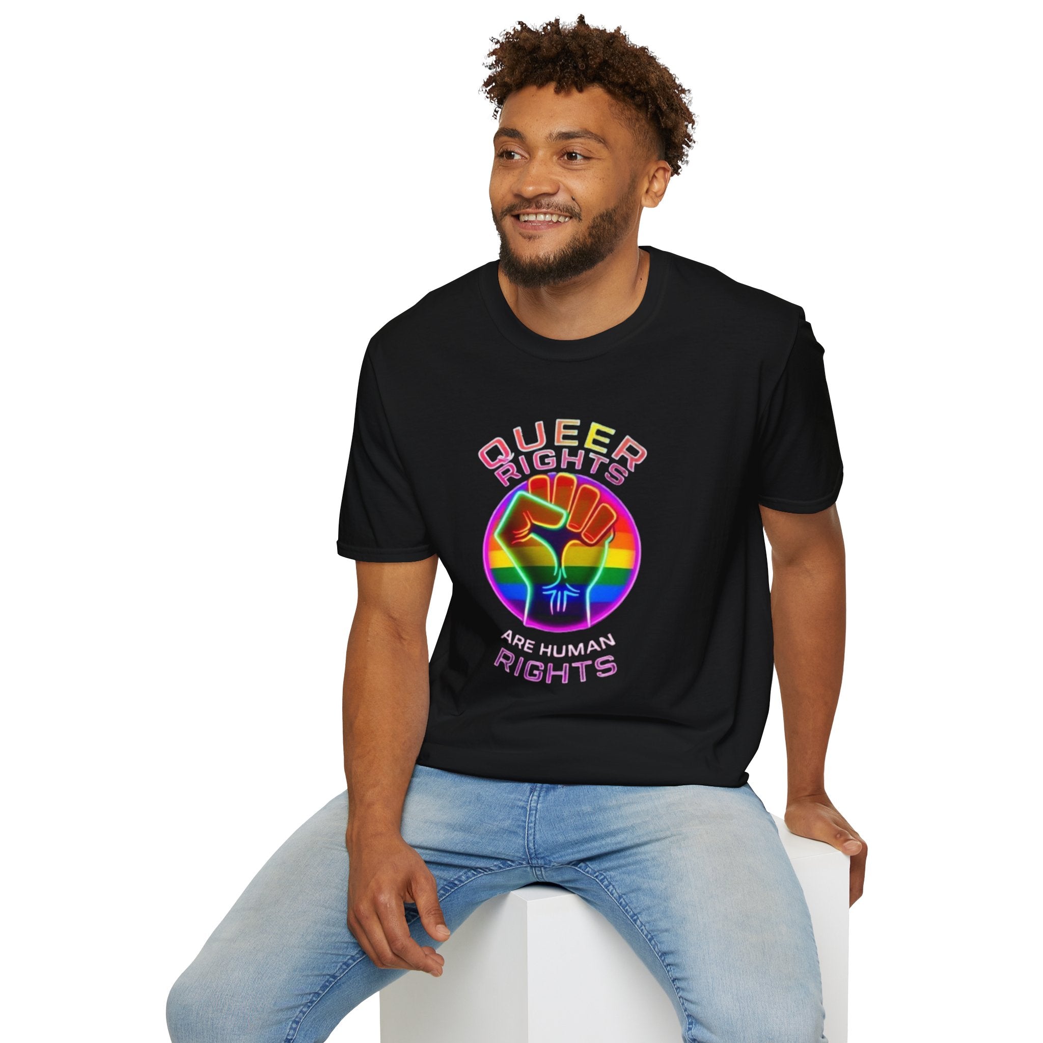 Unisex Softstyle T-Shirt - Queer Rights Are Human Rights Statement Tee