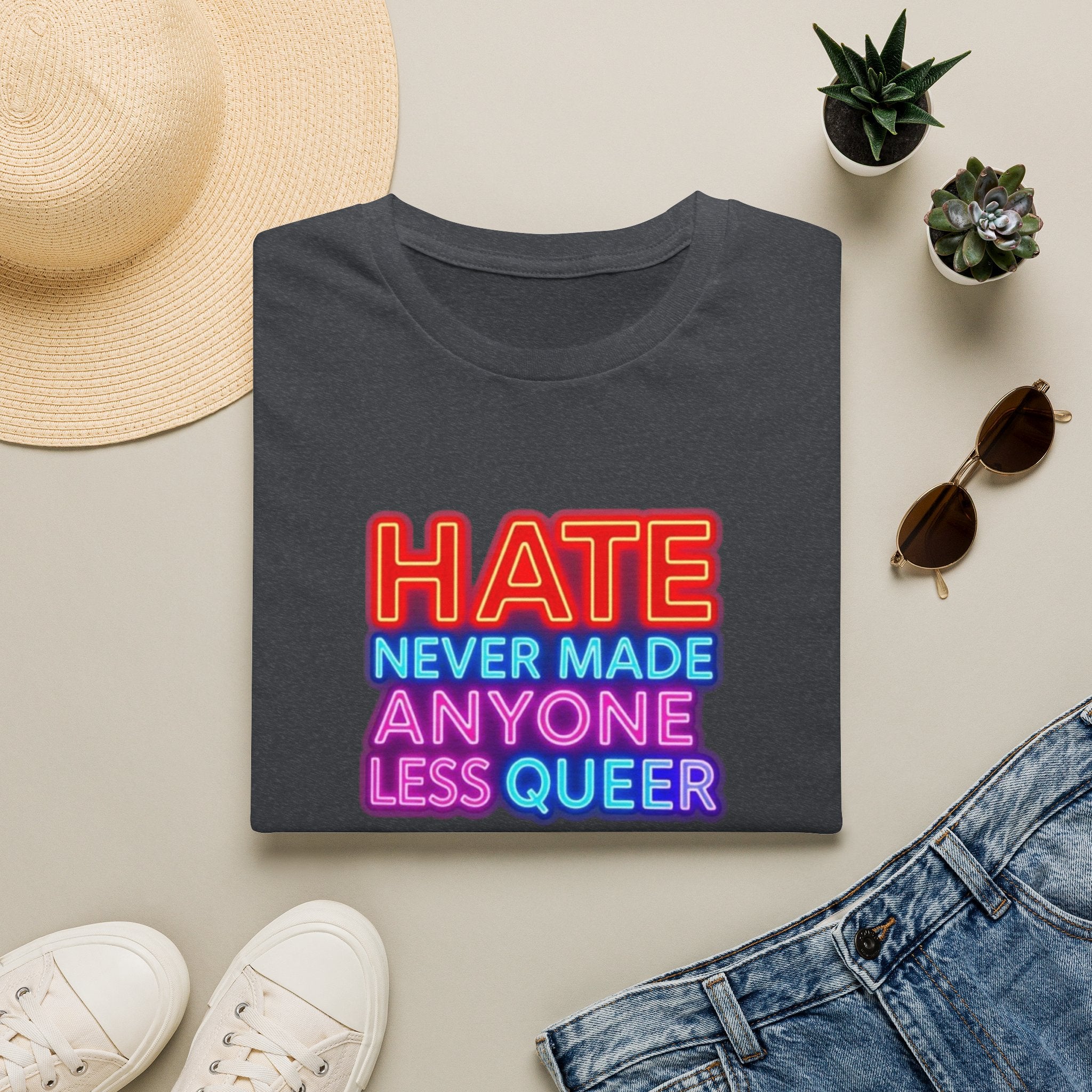 LGBTQ+ Pride Unisex T-Shirt - "Hate Never Made Anyone Less Queer" & "We All Belong" Design