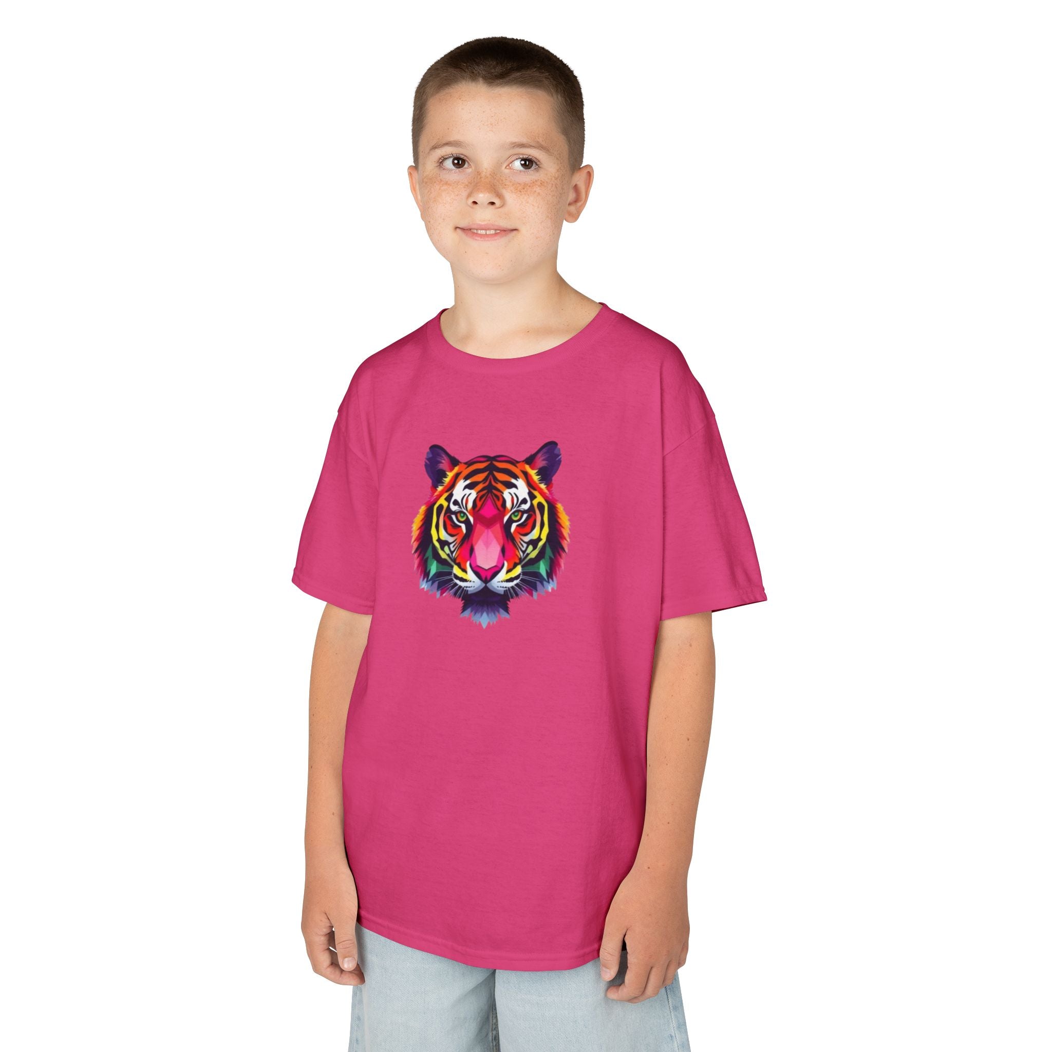 Camiseta de algodón grueso para niños con tigre fractal colorido