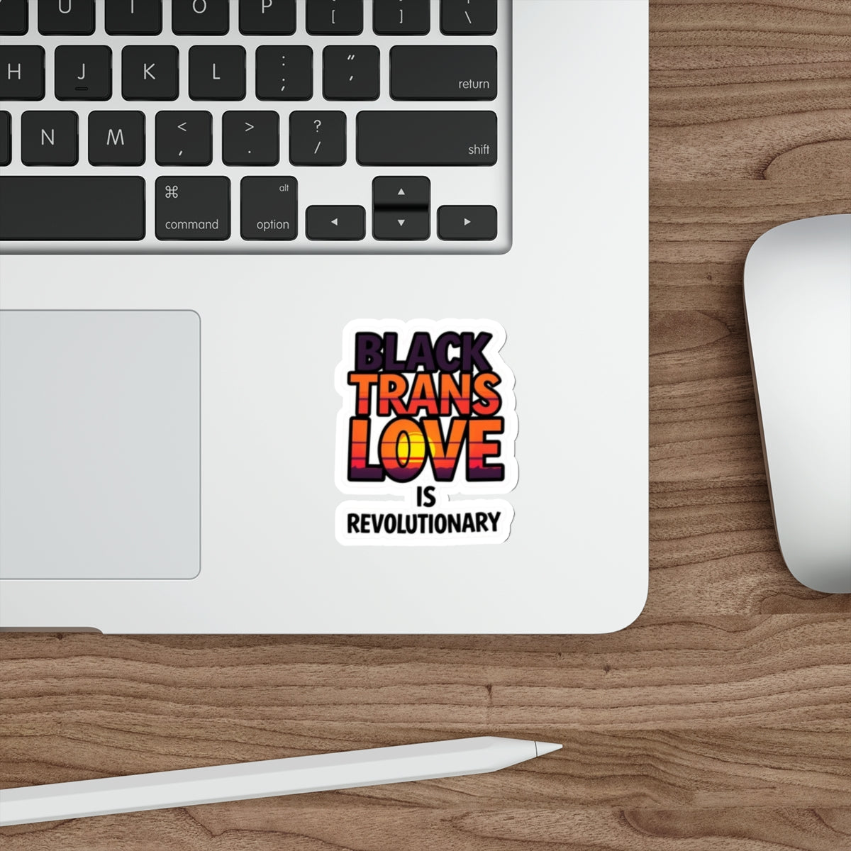 Die-Cut Stickers - BLACK TRANS LOVE IS REVOLUTIONARY - EqualiTees.Me