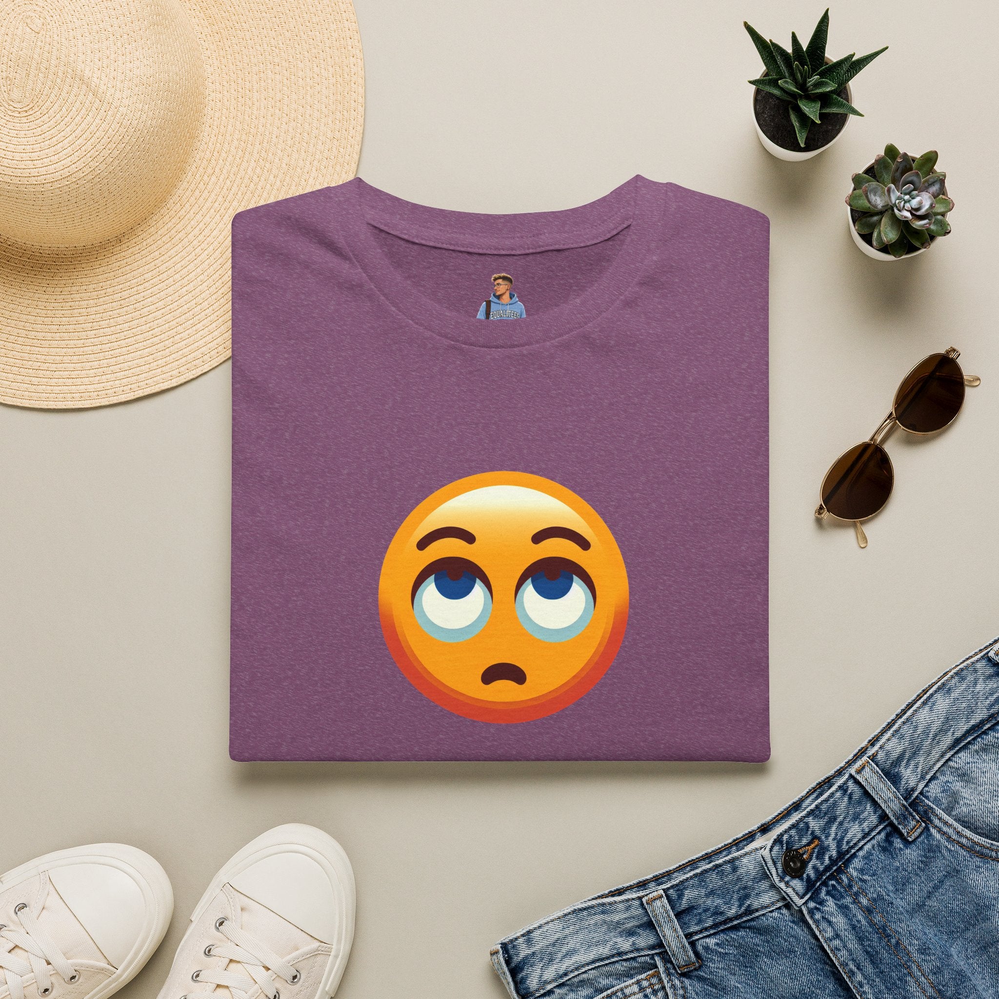 Camiseta unisex de estilo suave con emoji de ojos en blanco | Camiseta gráfica informal para el día a día
