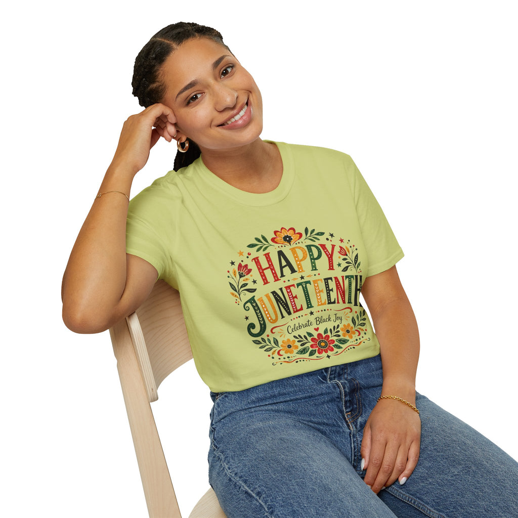 Juneteenth T-Shirt — "Happy Juneteenth" Floral Celebration Tee