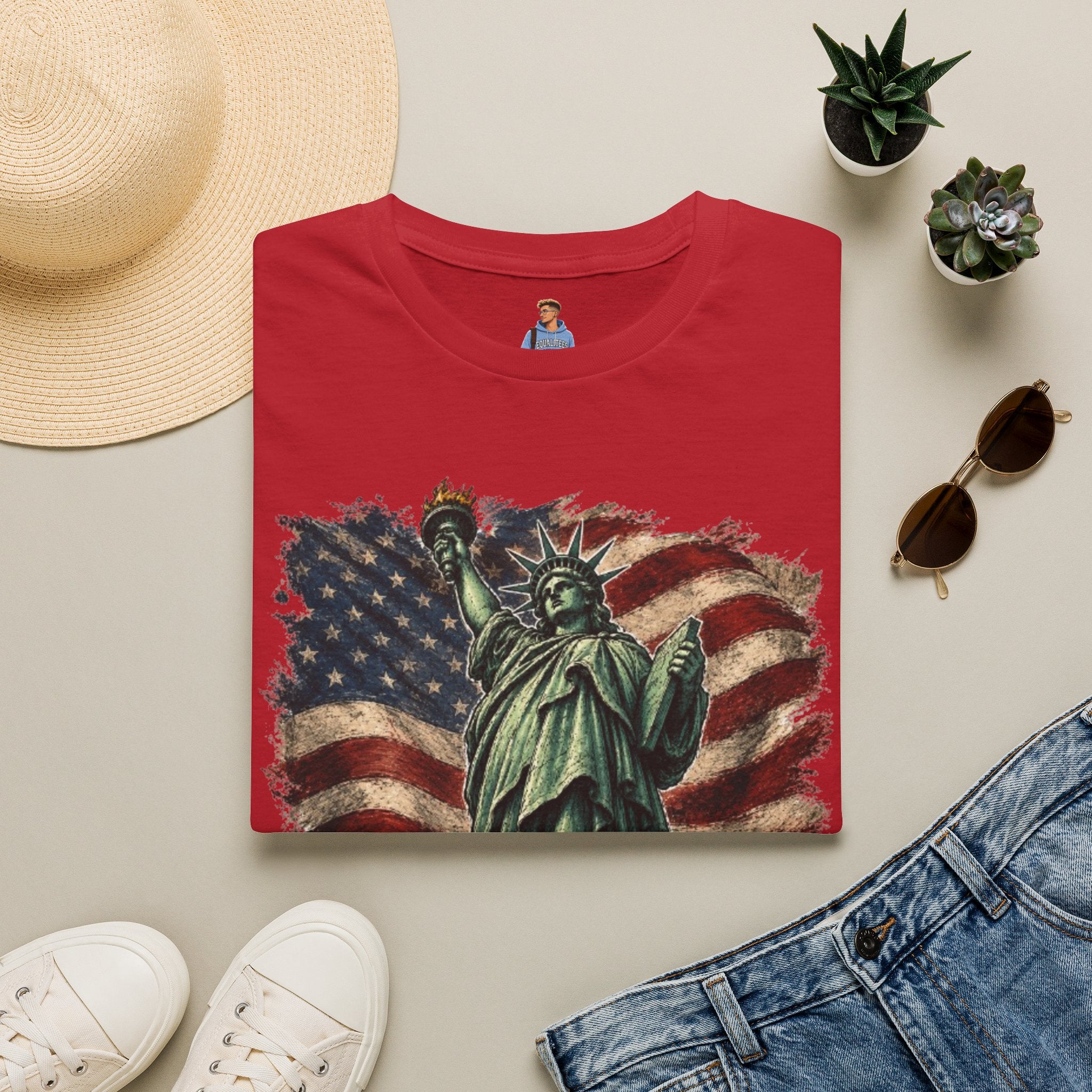 Statue of Liberty Stepping on MAGA American Flag T-Shirt — Patriotic USA Independence Day Tee
