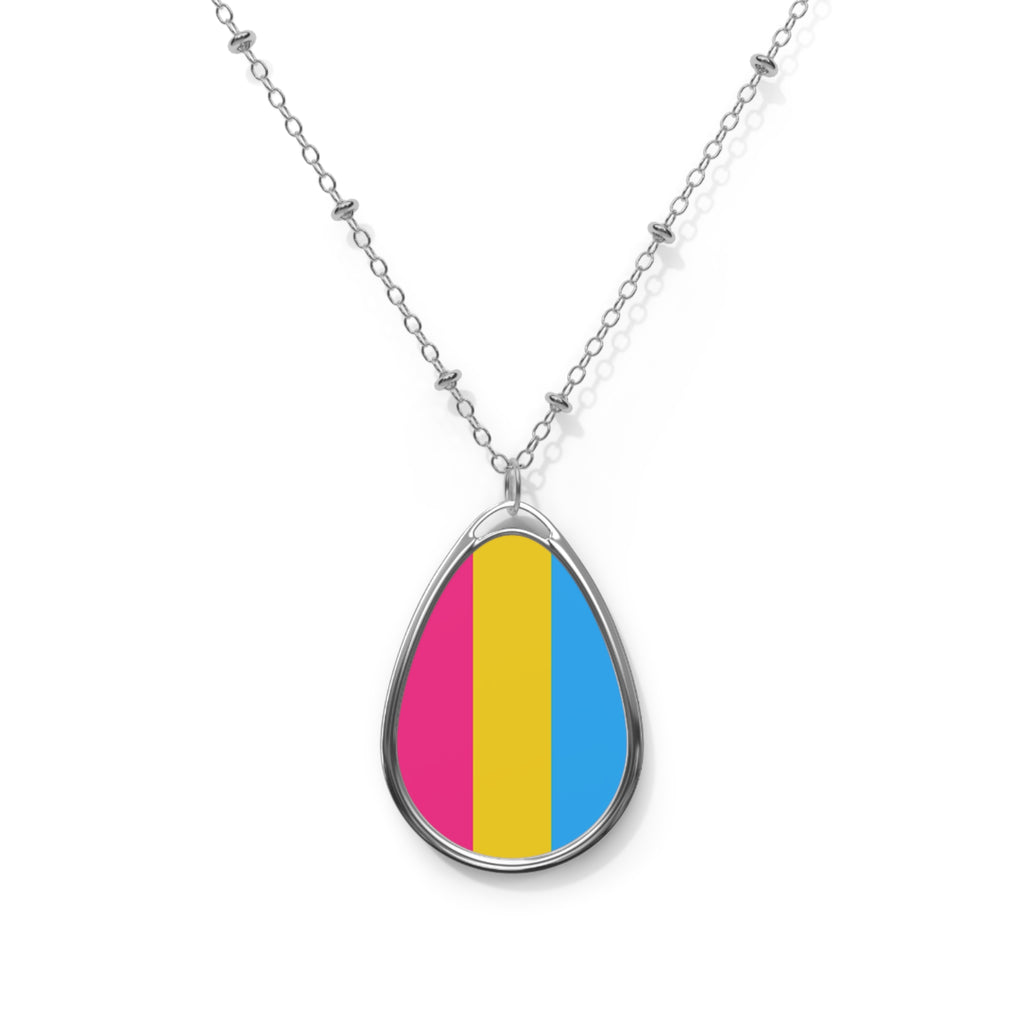 Pansexual Pride Oval Necklace - Stylish Silver Pendant for Inclusivity and Celebration - EqualiTees.Me