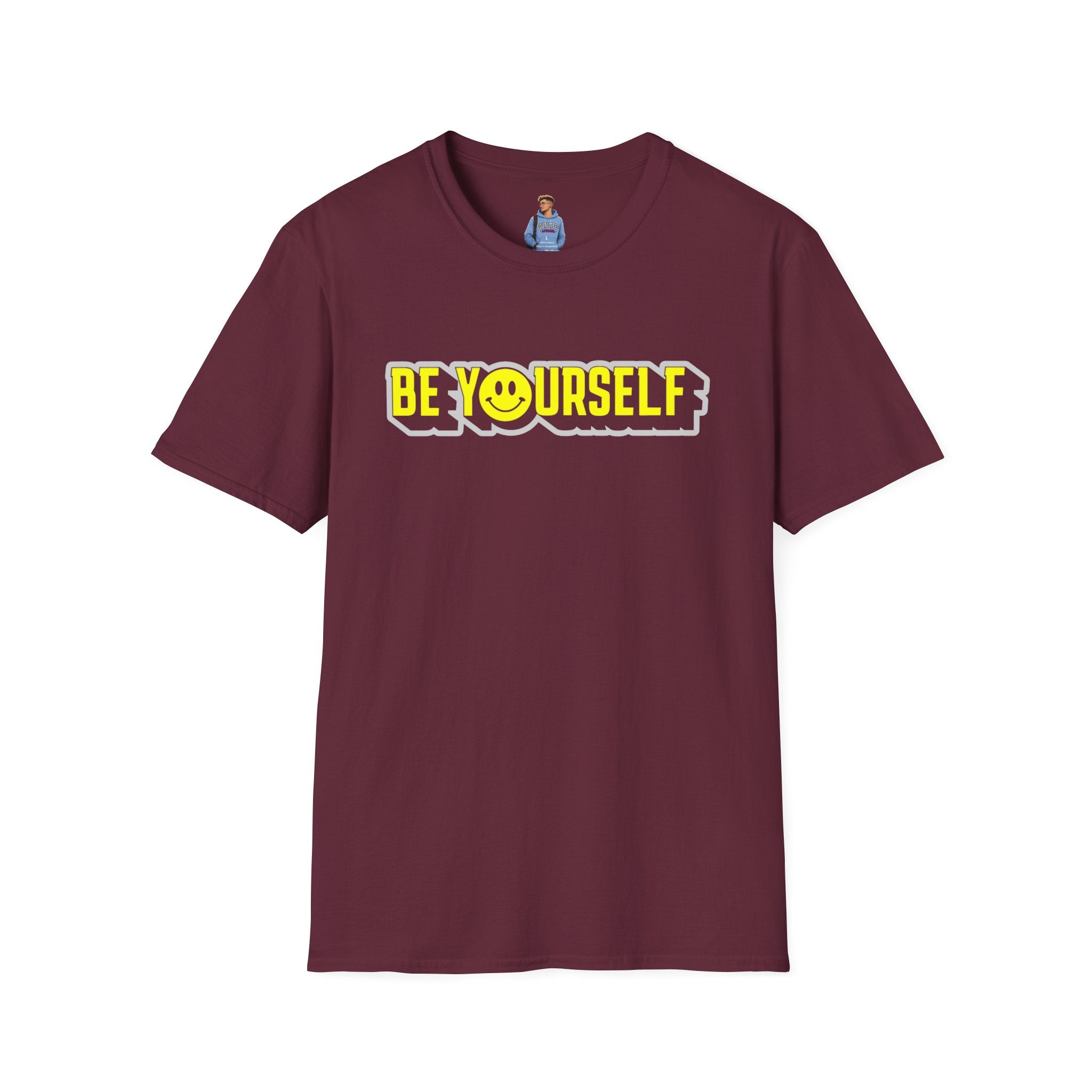 Camiseta unisex de estilo suave con el mensaje "Sé tú mismo" y "Smiley"