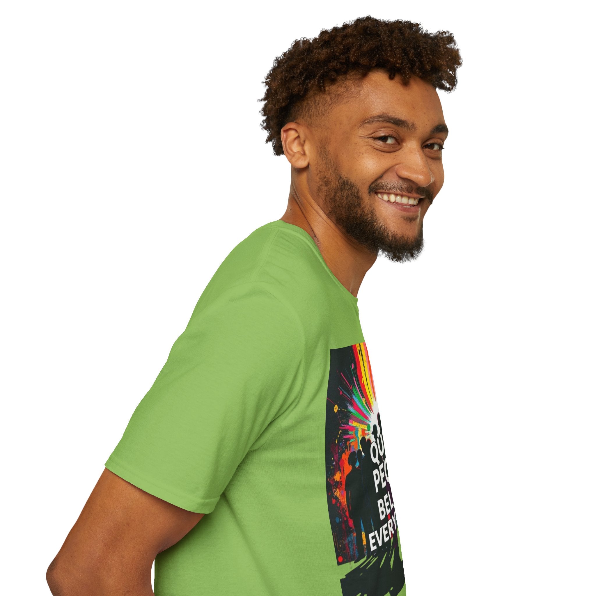 Unisex Softstyle T-Shirt - 'Queer People Belong Everywhere' Pride Graphic Tee