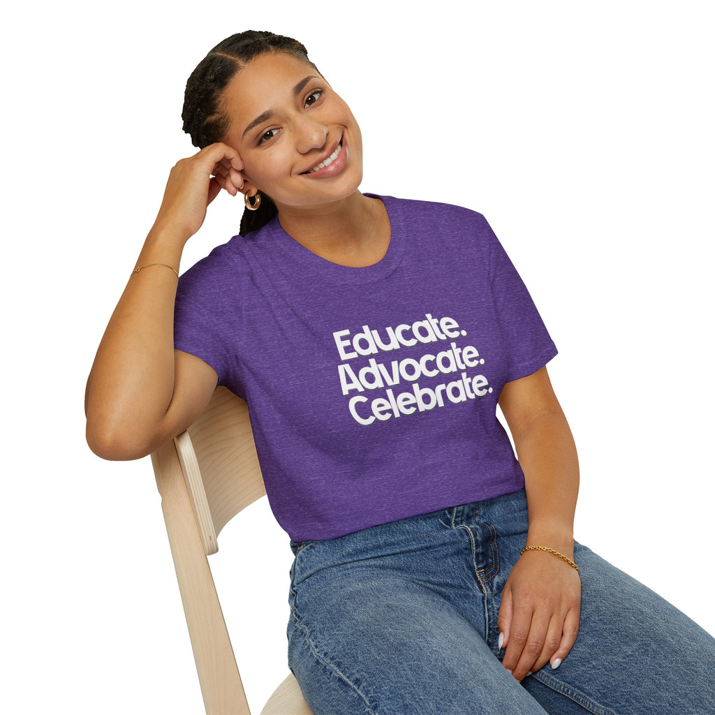 Educate. Advocate. Celebrate. Minimalist Pride T-Shirt