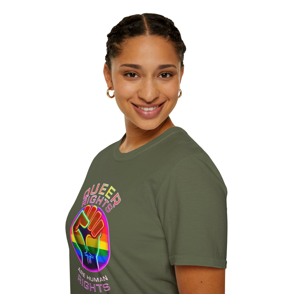 Unisex Softstyle T-Shirt - Queer Rights Are Human Rights Statement Tee