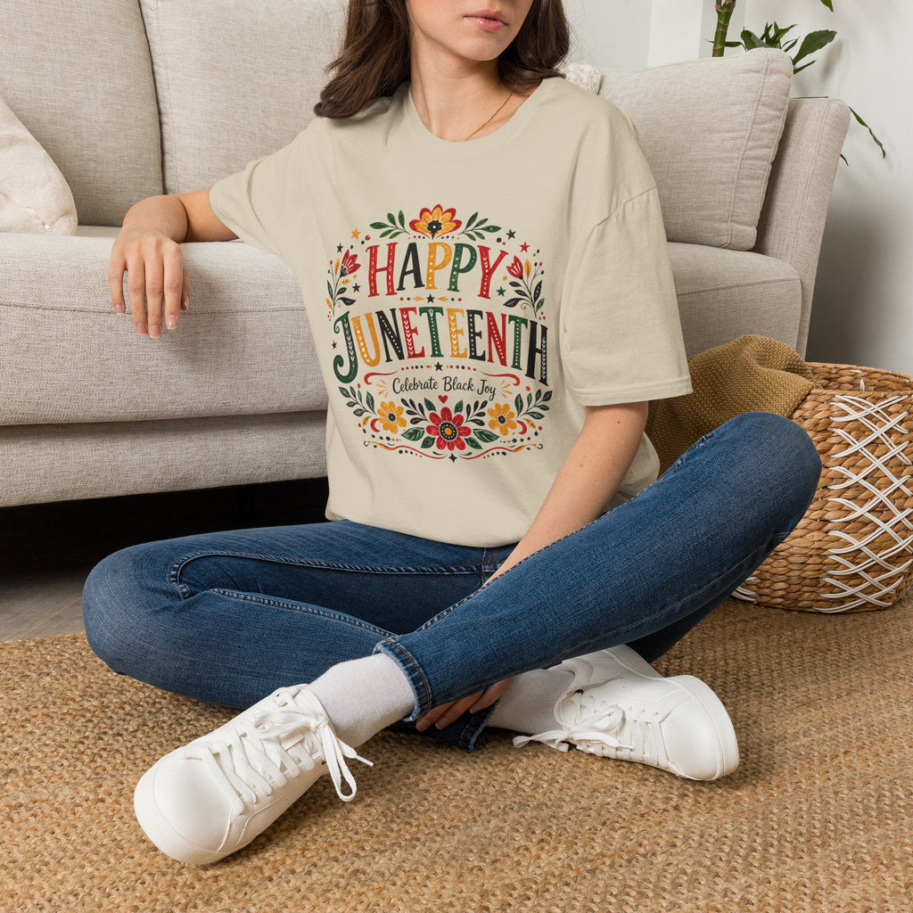 Juneteenth T-Shirt — "Happy Juneteenth" Floral Celebration Tee