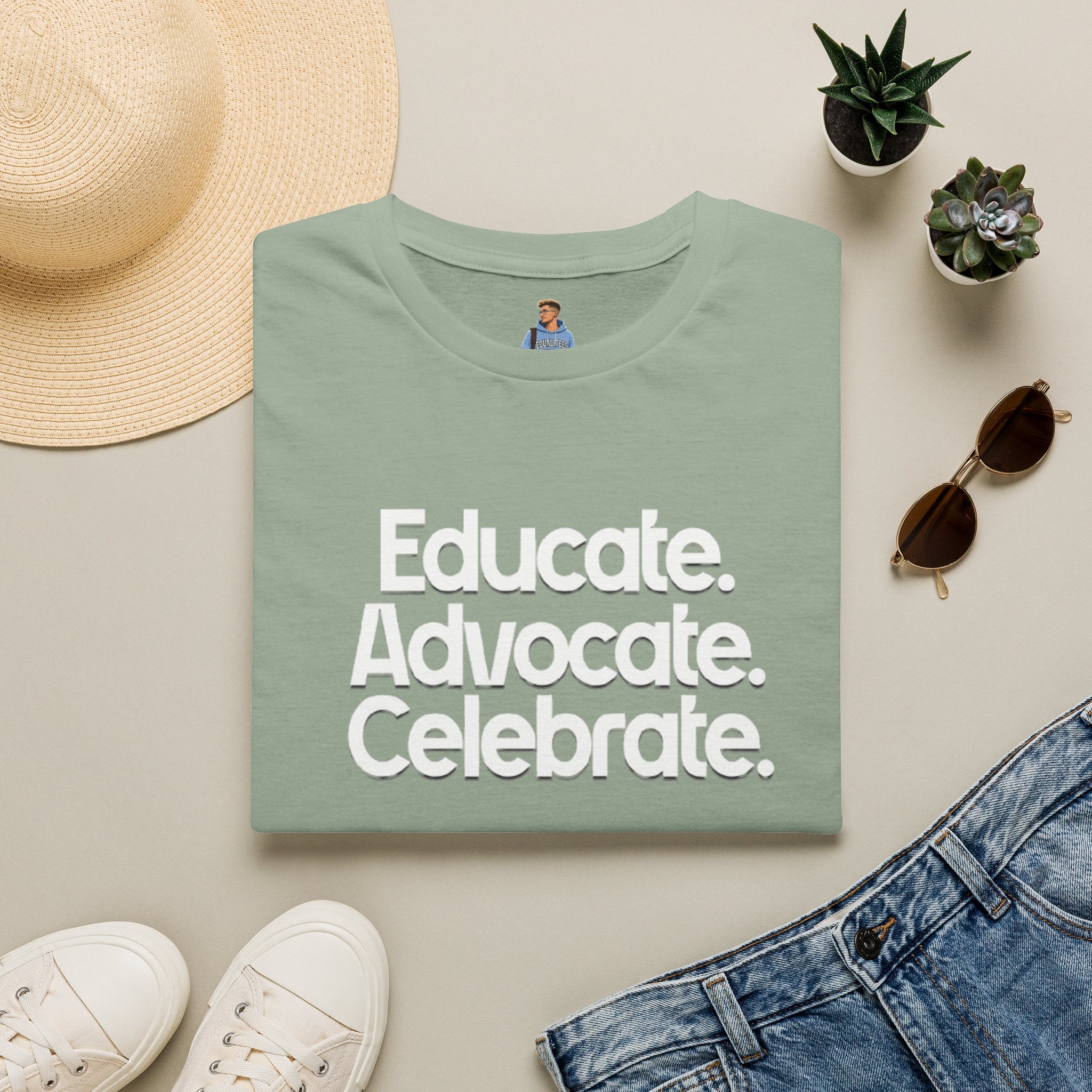 Educate. Advocate. Celebrate. Minimalist Pride T-Shirt