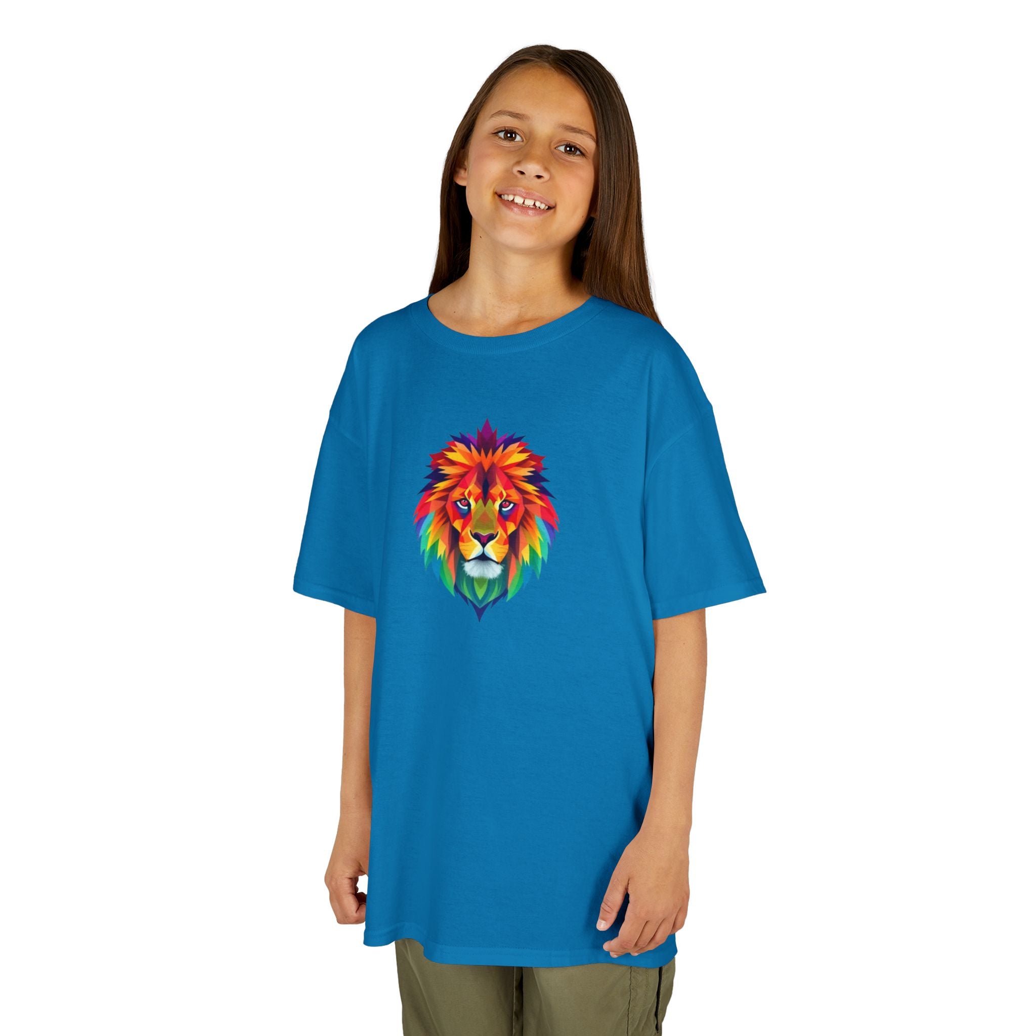 Camiseta de algodón grueso para niños con león fractal colorido