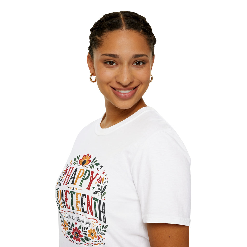 Juneteenth T-Shirt — "Happy Juneteenth" Floral Celebration Tee