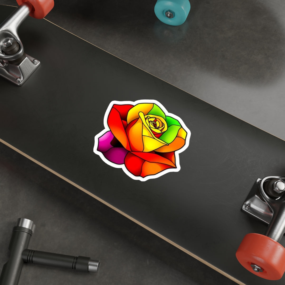 Rainbow Stained Glass Design Rose Sticker - EqualiTees.Me