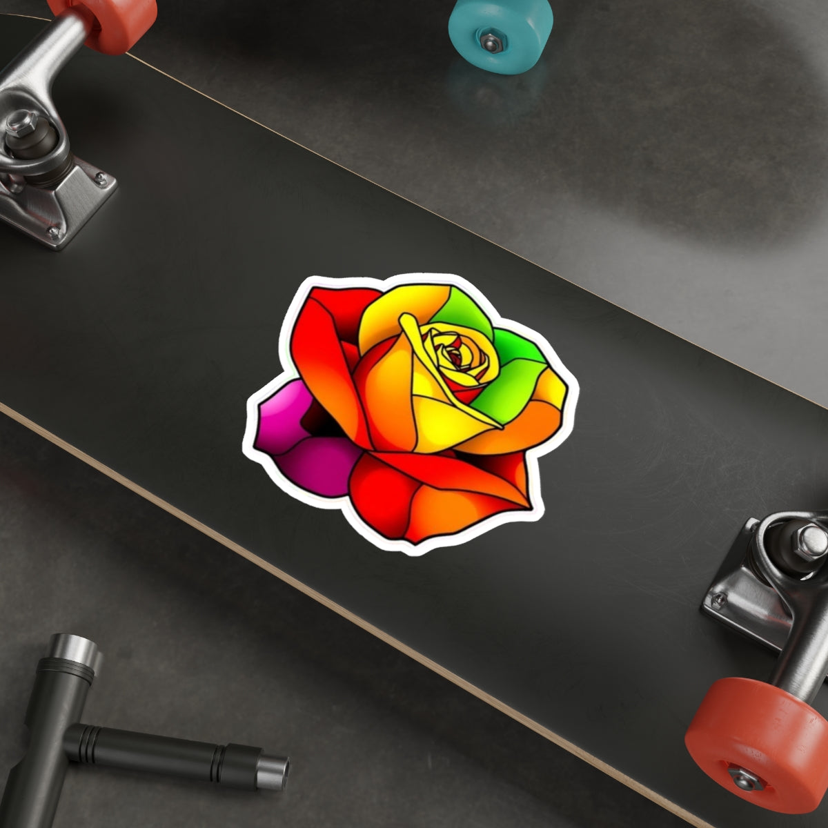 Rainbow Stained Glass Design Rose Sticker - EqualiTees.Me