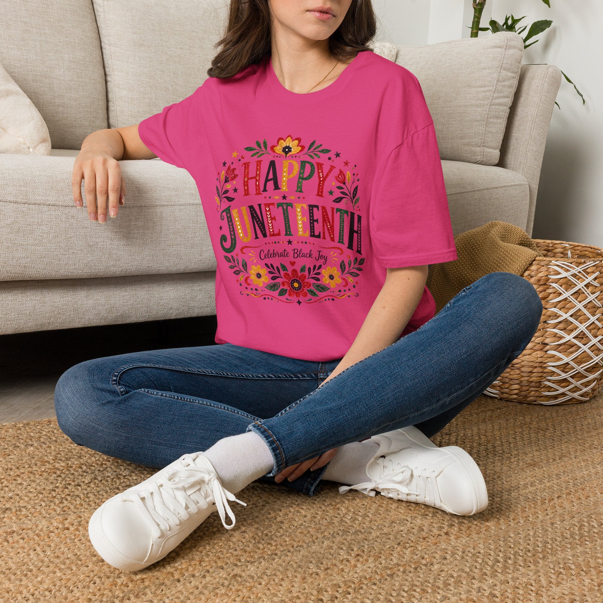 Juneteenth T-Shirt — "Happy Juneteenth" Floral Celebration Tee