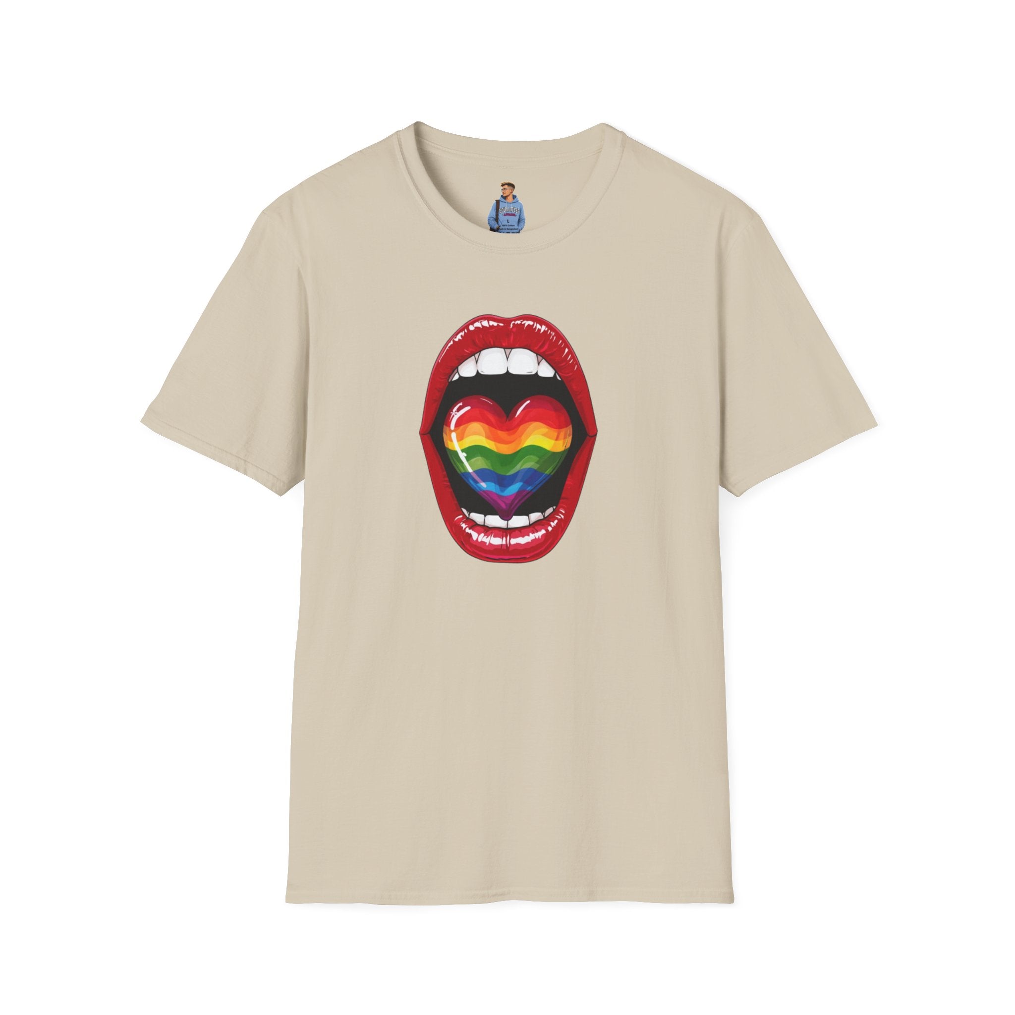 Pride Love Unisex Softstyle T-Shirt | LGBTQ+ Rainbow Heart Design