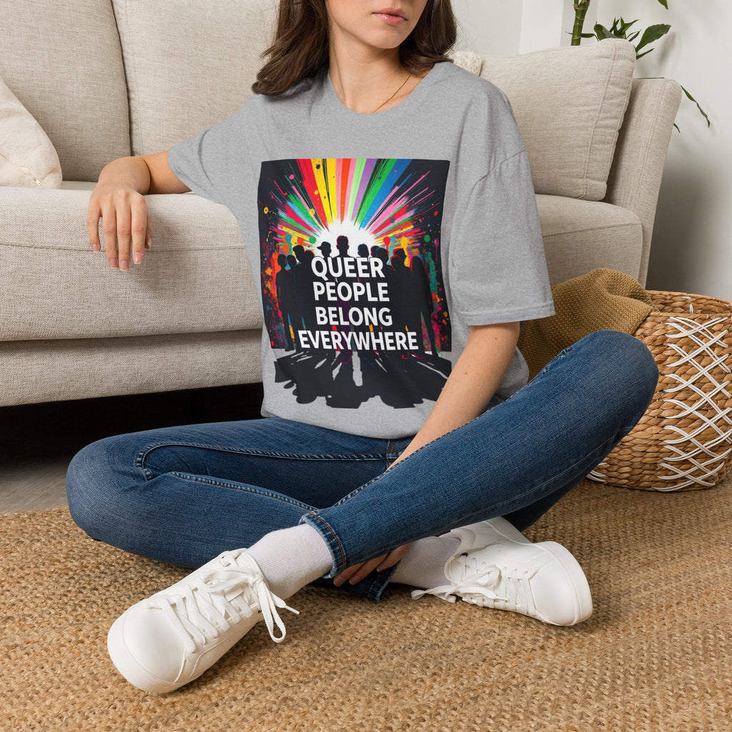 Unisex Softstyle T-Shirt - 'Queer People Belong Everywhere' Pride Graphic Tee