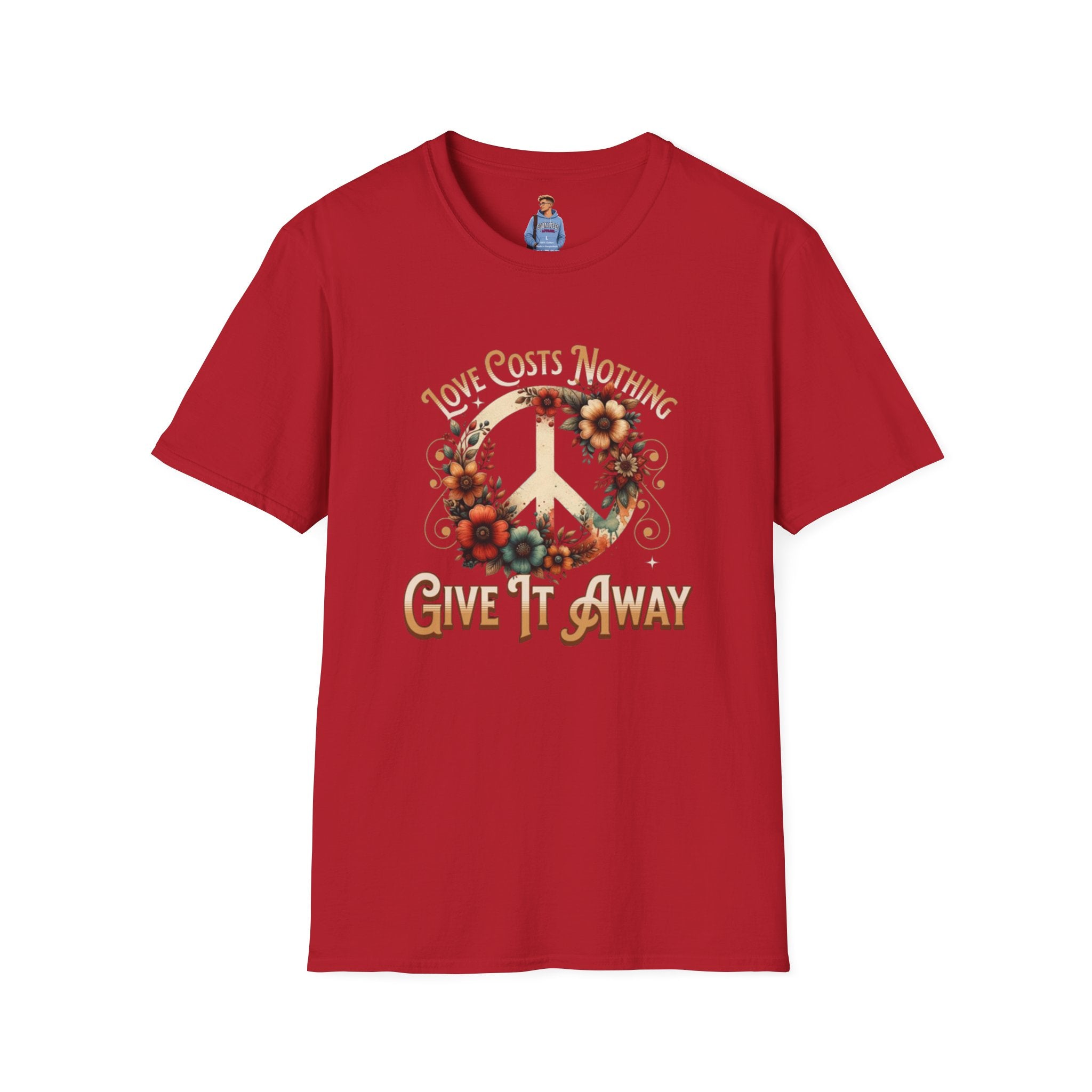 Unisex Softstyle T-Shirt - Love Costs Nothing, Give It Away Floral Peace Design