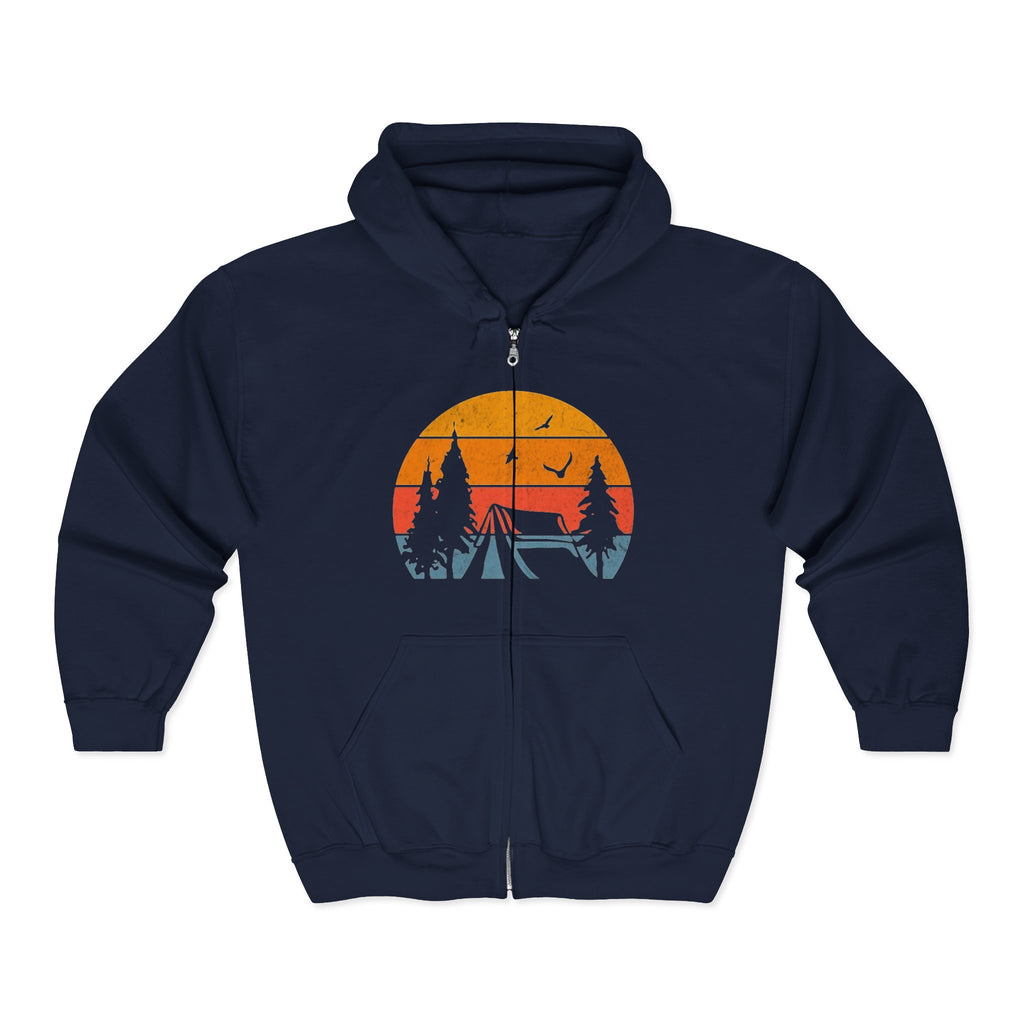 Camping Scene Hoodie, Outdoor Adventure Sweatshirt, Nature Lover Gift, Full Zip Hooded Jacket, Men Women Unisex Clothing