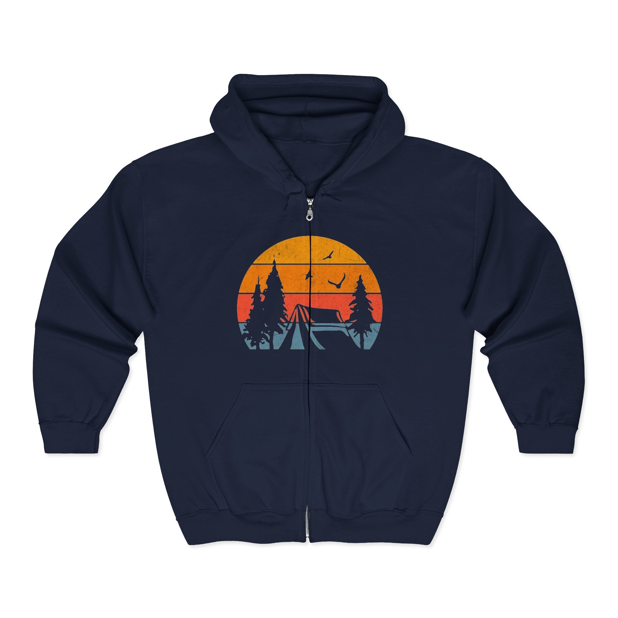 Camping Scene Hoodie, Outdoor Adventure Sweatshirt, Nature Lover Gift, Full Zip Hooded Jacket, Men Women Unisex Clothing