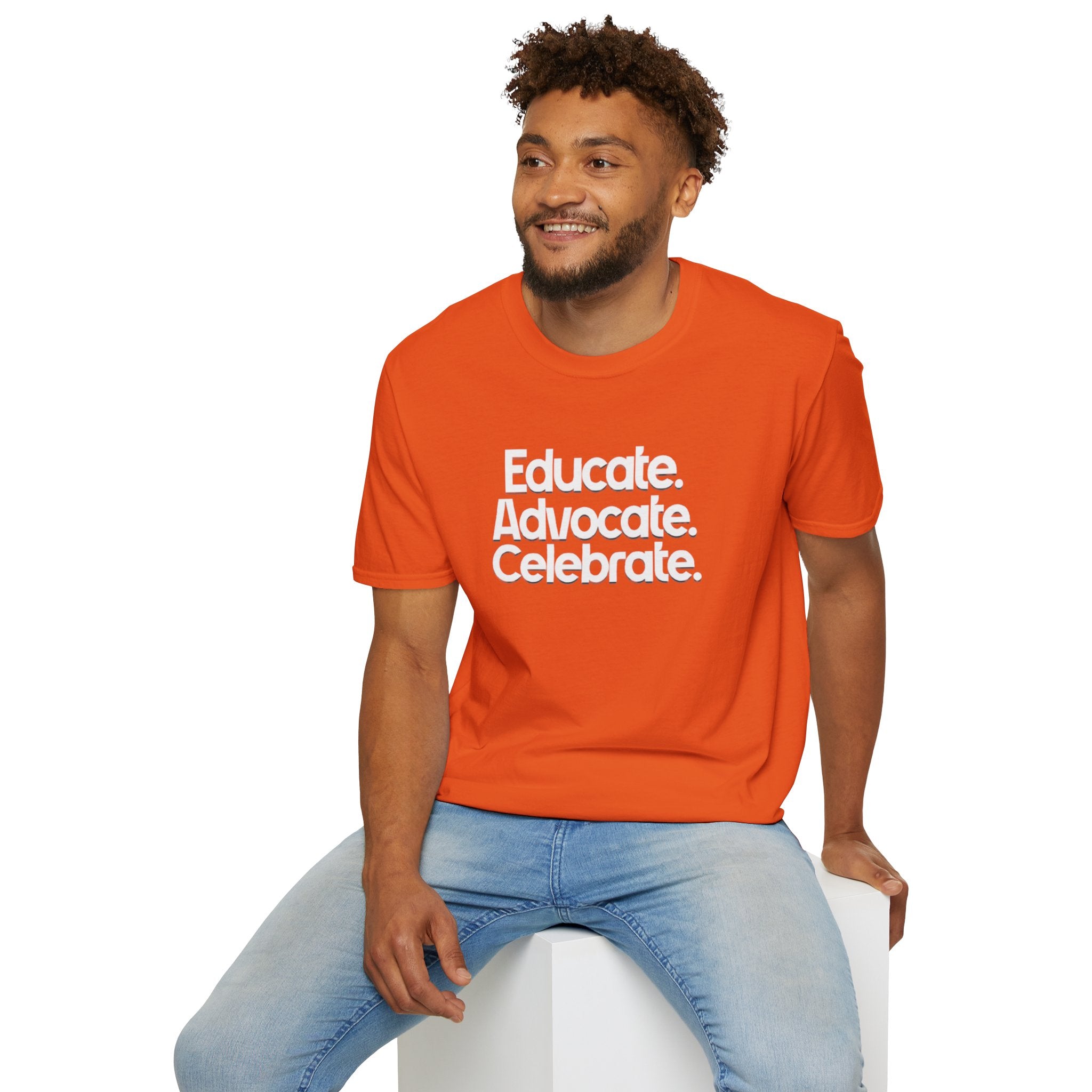 Educate. Advocate. Celebrate. Minimalist Pride T-Shirt