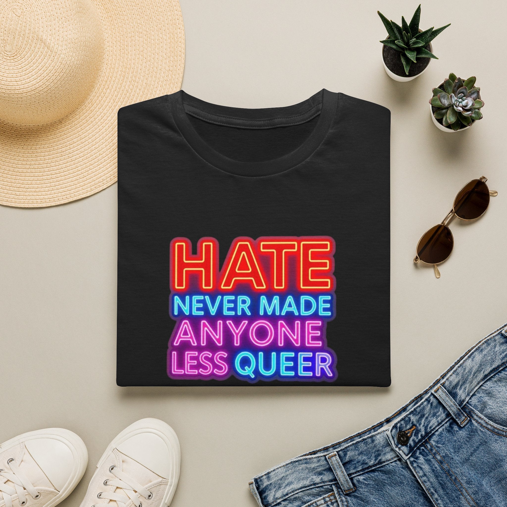 LGBTQ+ Pride Unisex T-Shirt - "Hate Never Made Anyone Less Queer" & "We All Belong" Design