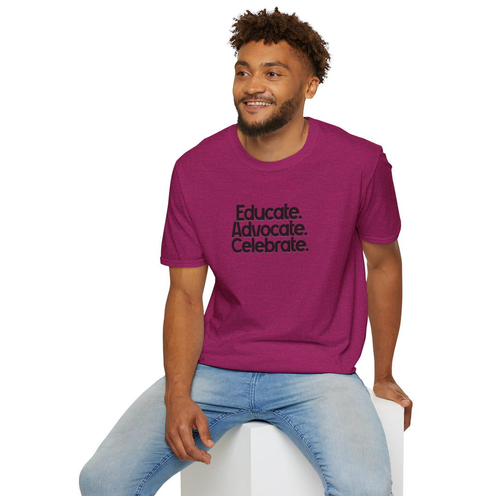 Teacher Advocate T-Shirt - Subtle Pride Educate Advocate Celebrate Design