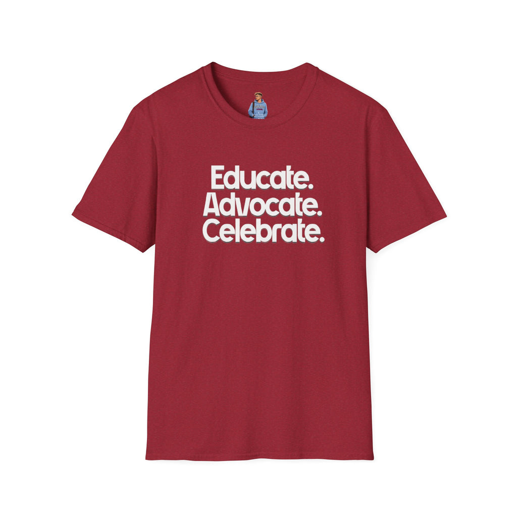 Educate. Advocate. Celebrate. Minimalist Pride T-Shirt