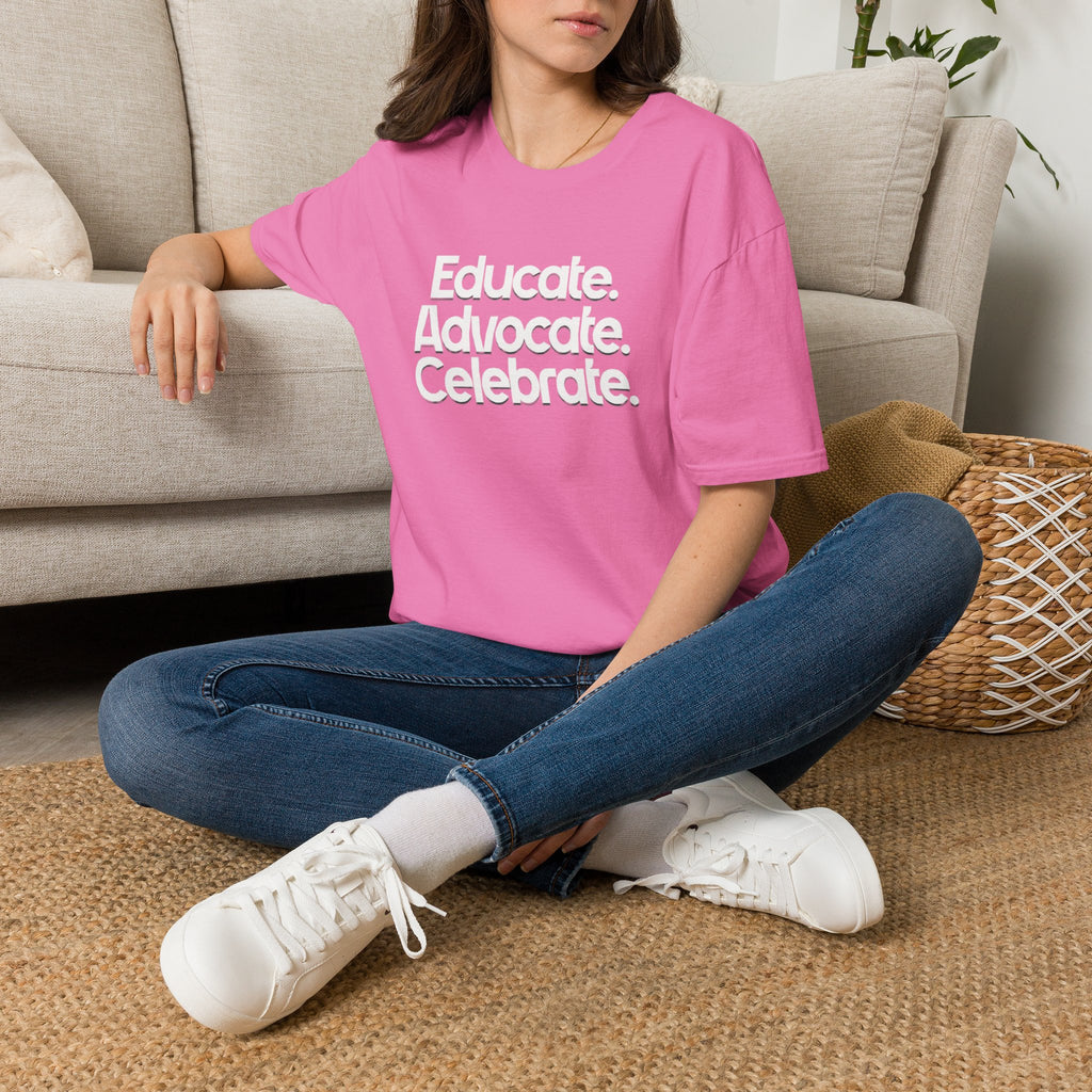 Educate. Advocate. Celebrate. Minimalist Pride T-Shirt