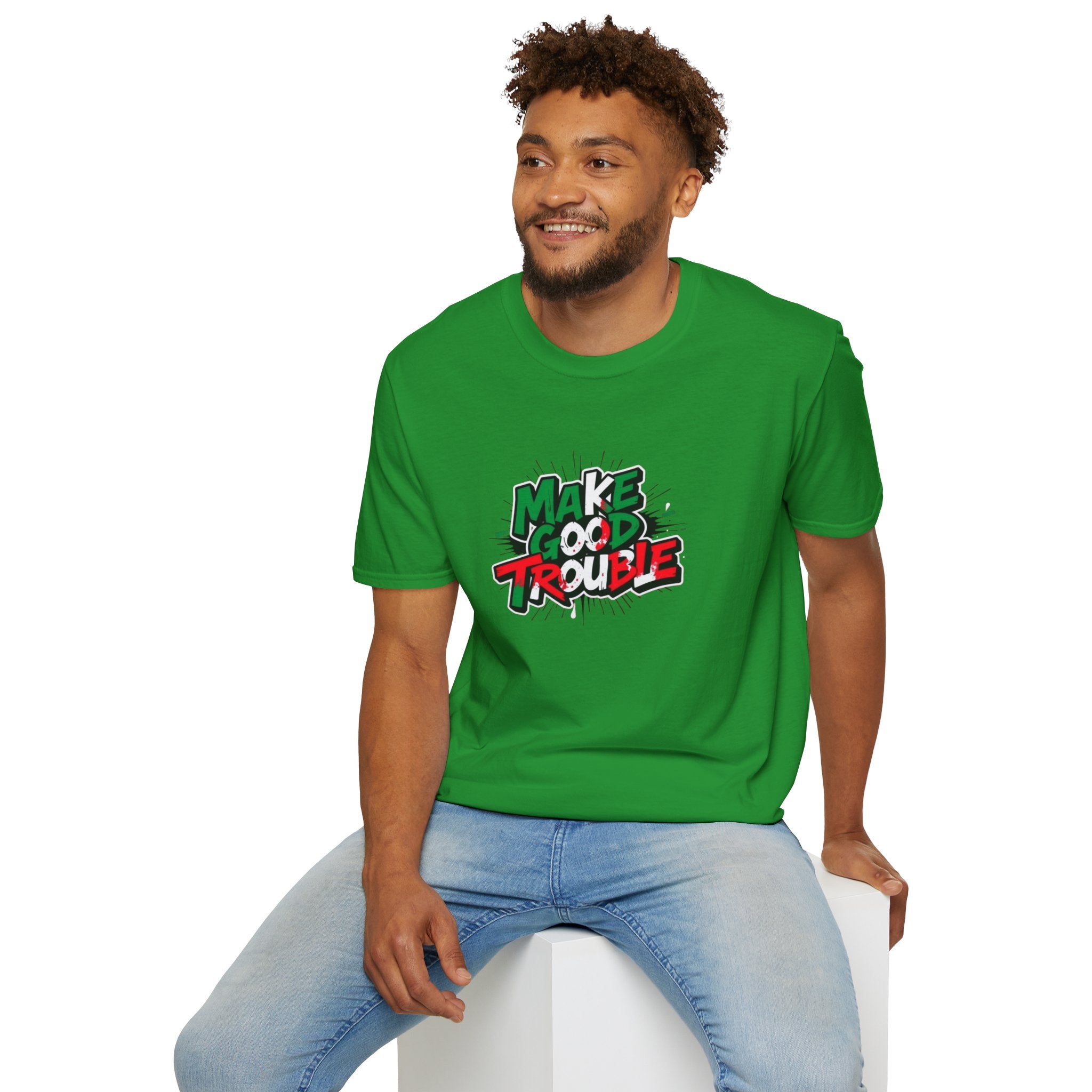 Camiseta unisex de estilo suave Make Good Trouble | Divertida camiseta gráfica para activistas y creadores de tendencias