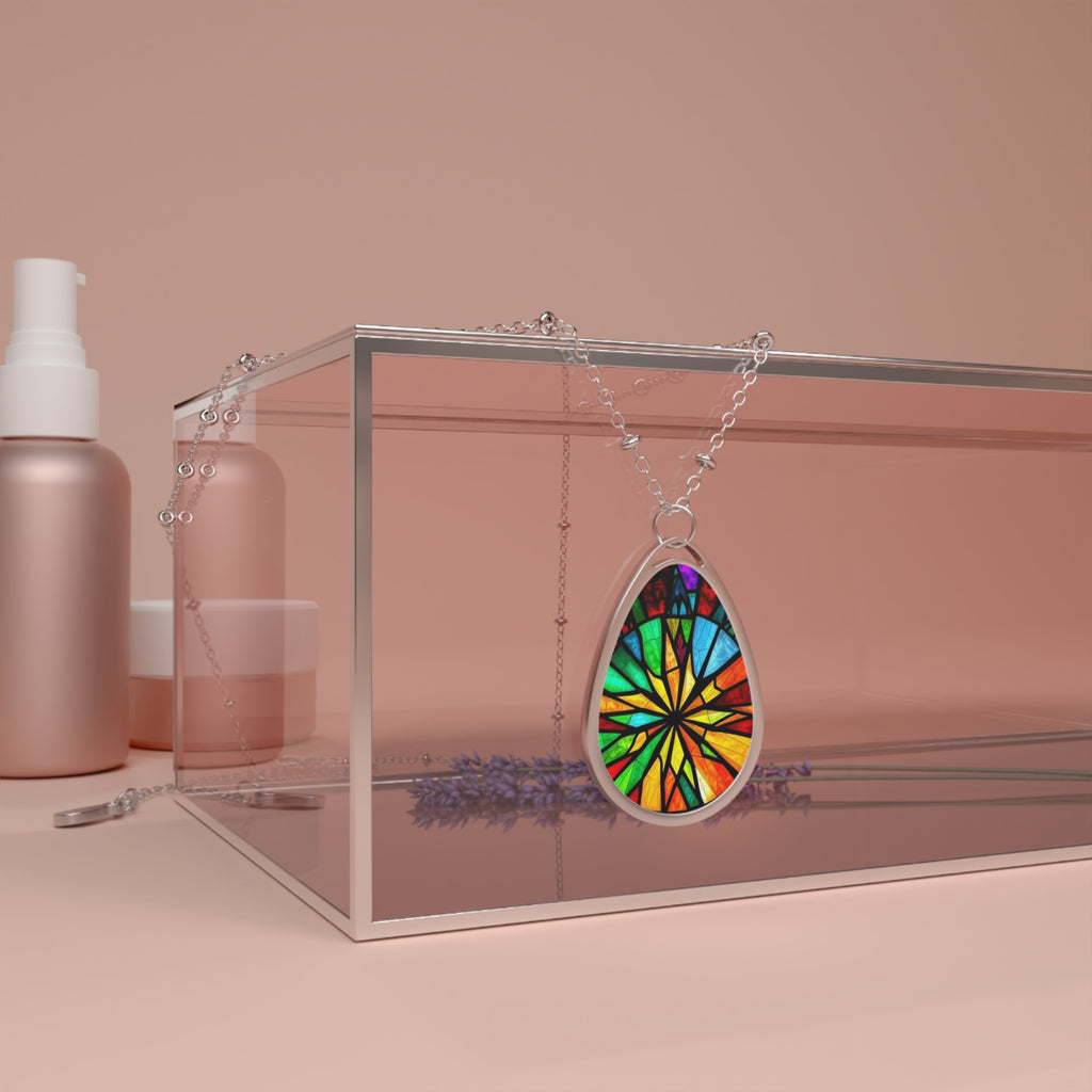 Colorful Stained Glass Teardrop Pendant Necklace