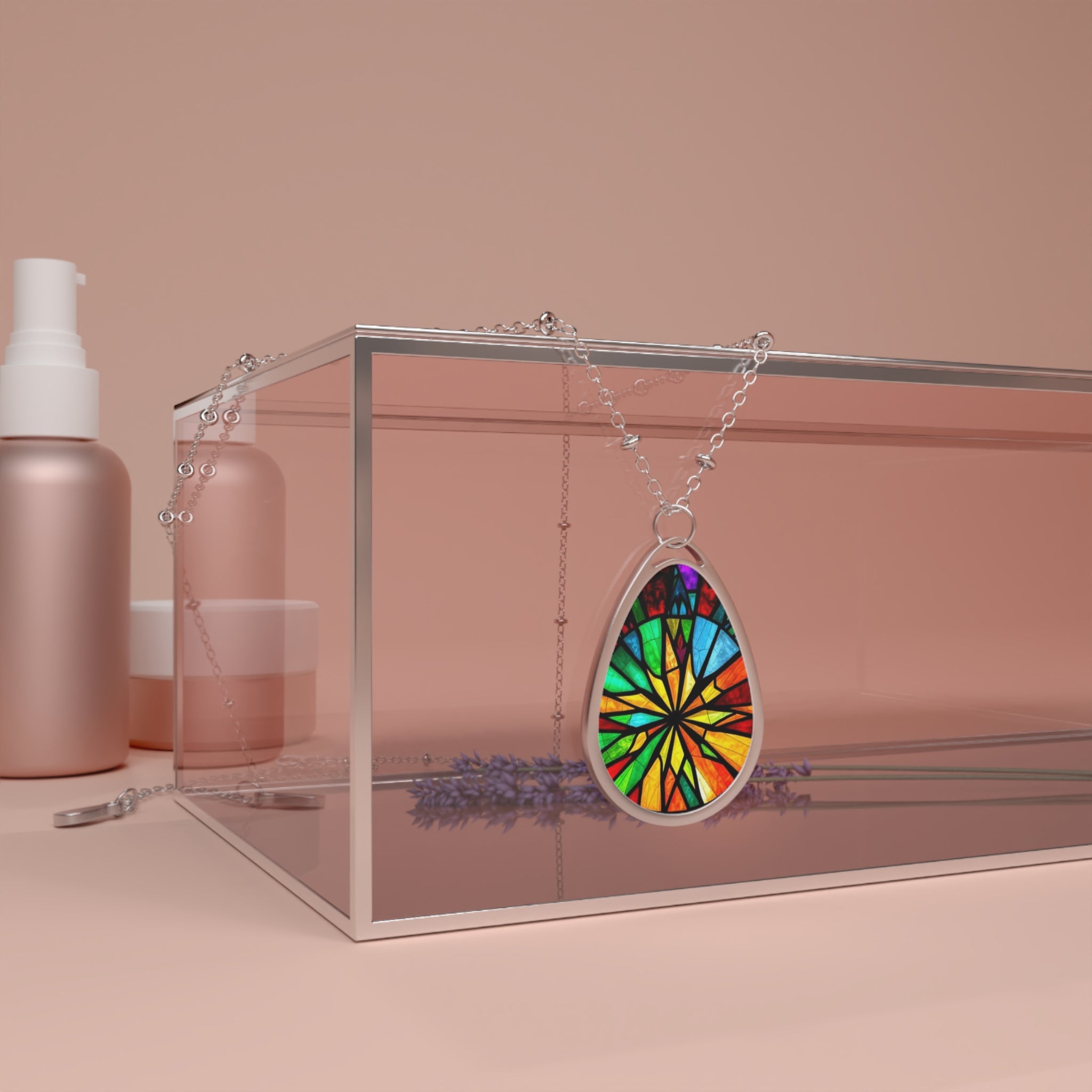Colorful Stained Glass Teardrop Pendant Necklace