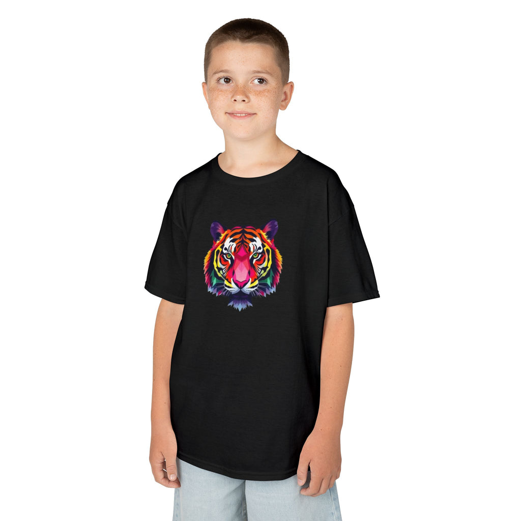 Camiseta de algodón grueso para niños con tigre fractal colorido