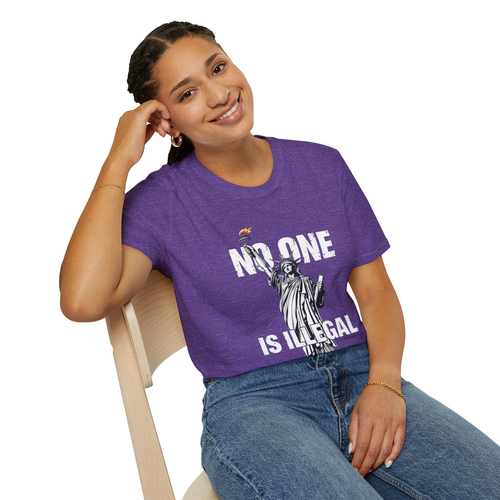 Camiseta unisex de estilo suave: camiseta gráfica con el lema "Nadie es ilegal" para defensores de la justicia social