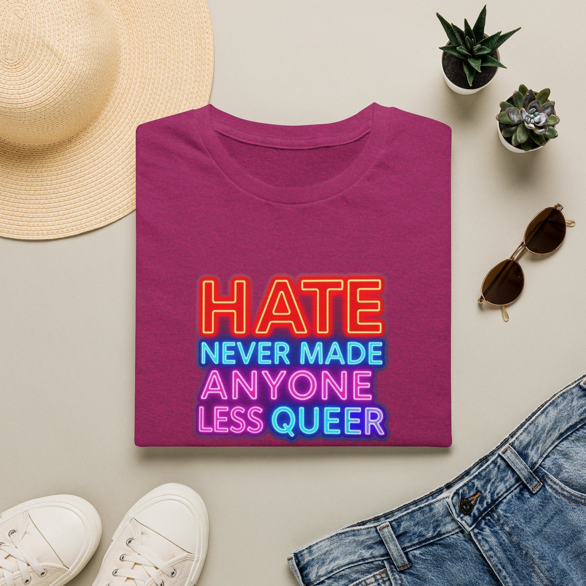 LGBTQ+ Pride Unisex T-Shirt - "Hate Never Made Anyone Less Queer" & "We All Belong" Design
