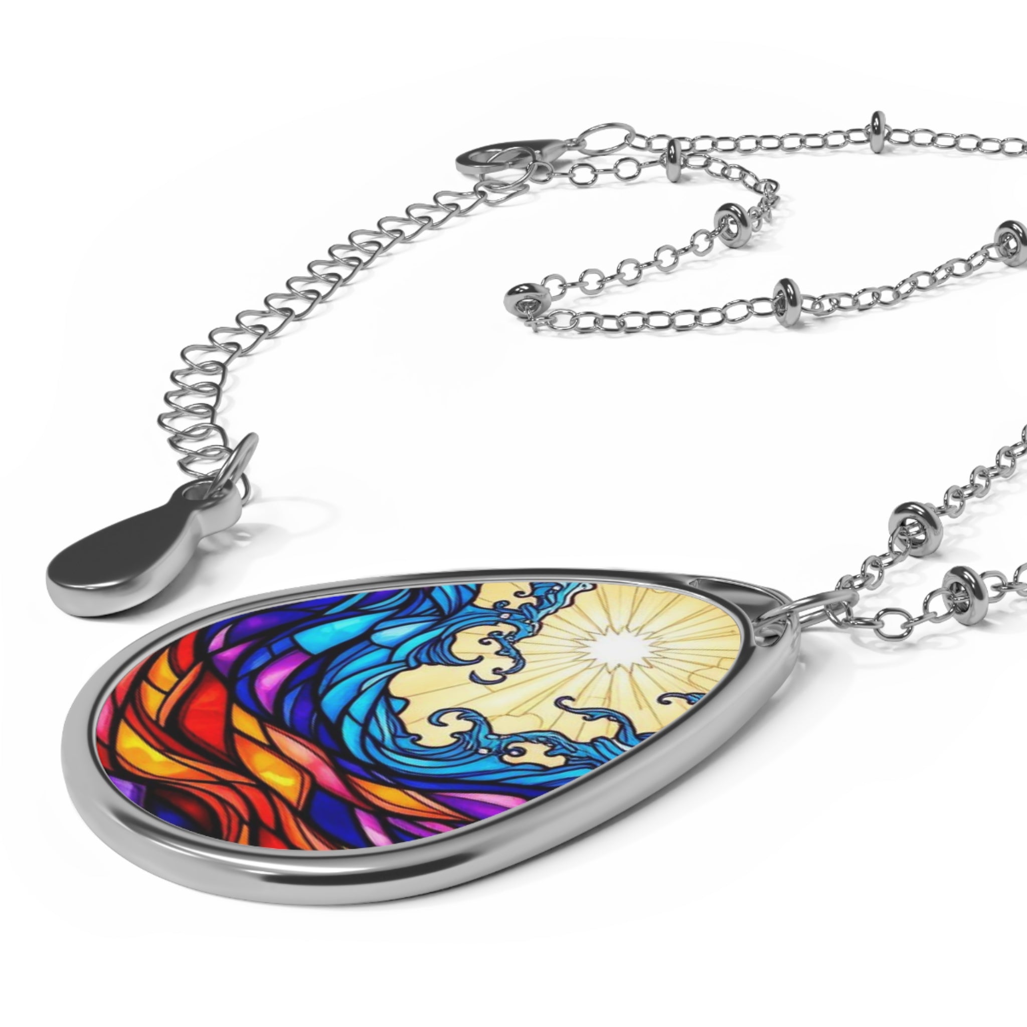 Sun & Wave Teardrop Pendant Necklace
