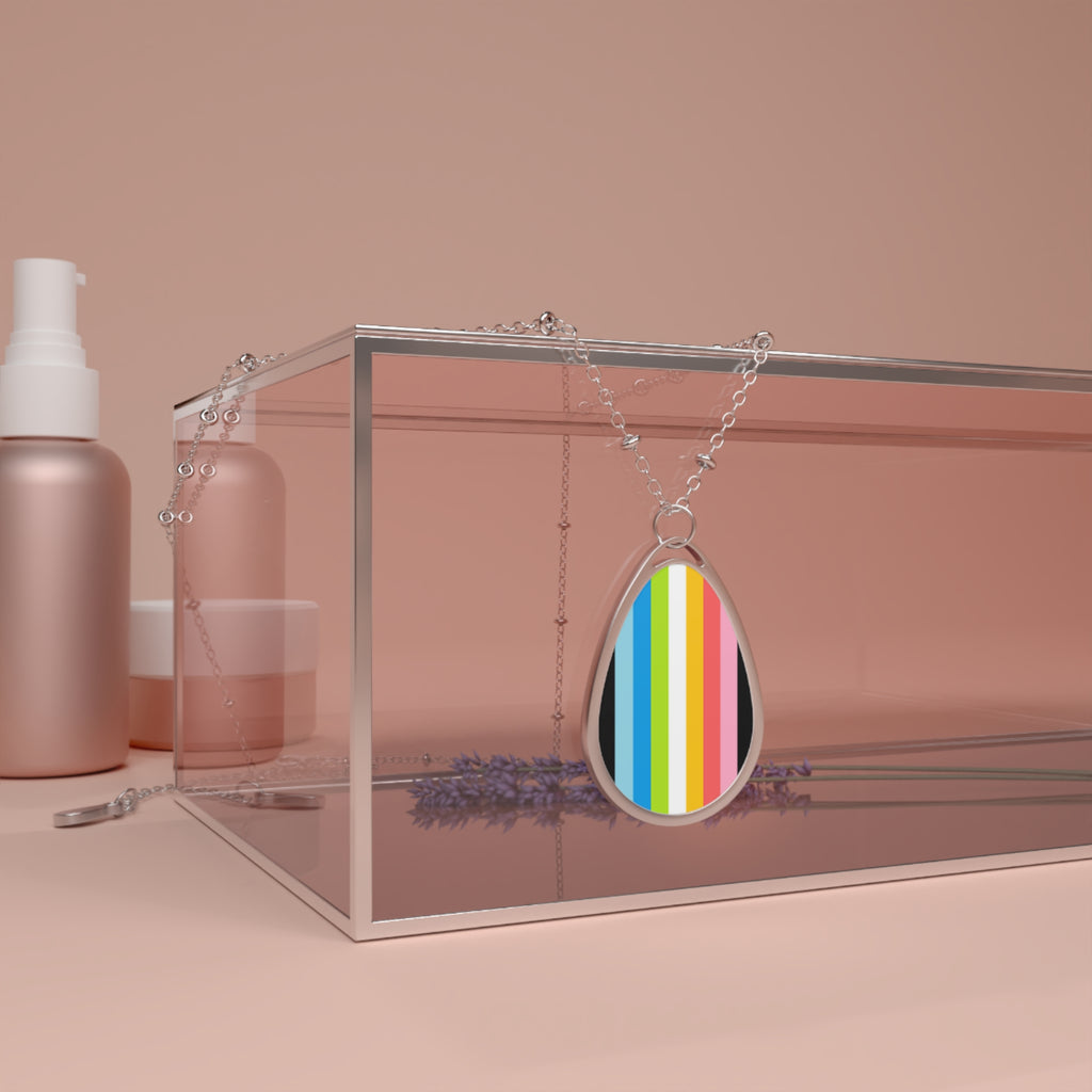 Queer Pride Oval Necklace - Stylish Silver Pendant for Inclusivity and Celebration - EqualiTees.Me