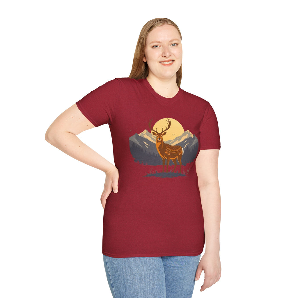 Mountain Sunset Deer Unisex Softstyle T-Shirt