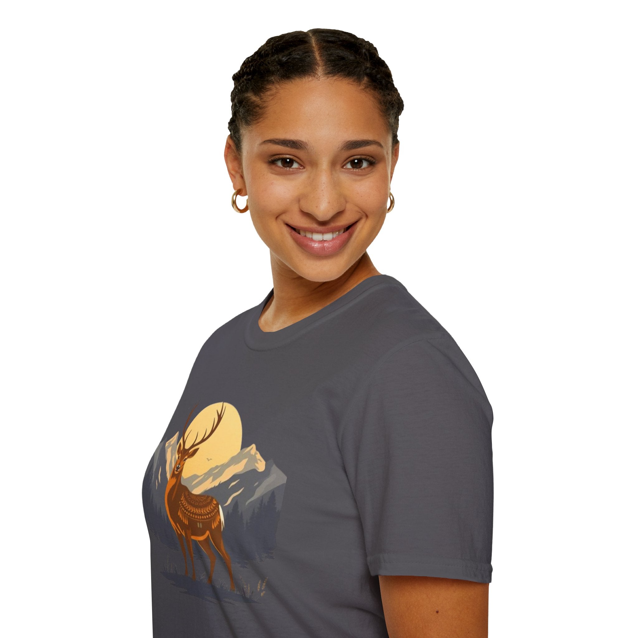 Mountain Sunset Deer Unisex Softstyle T-Shirt