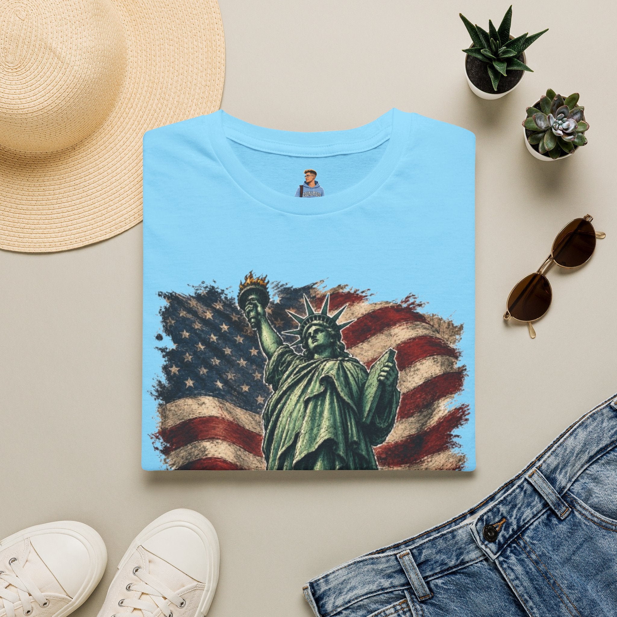 Statue of Liberty Stepping on MAGA American Flag T-Shirt — Patriotic USA Independence Day Tee