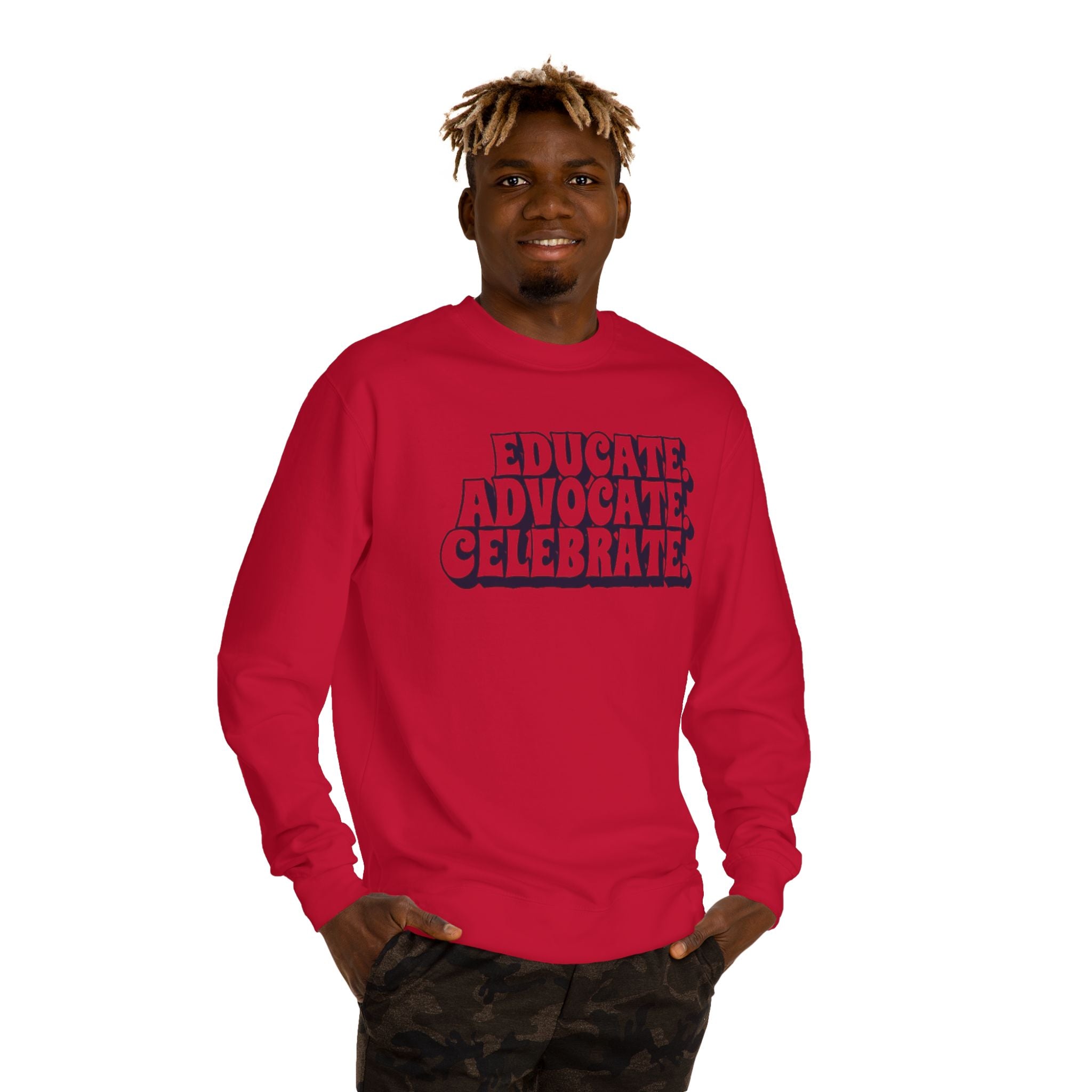 Sudadera unisex de cuello redondo "Educar, defender y celebrar" - Empowerment Apparel