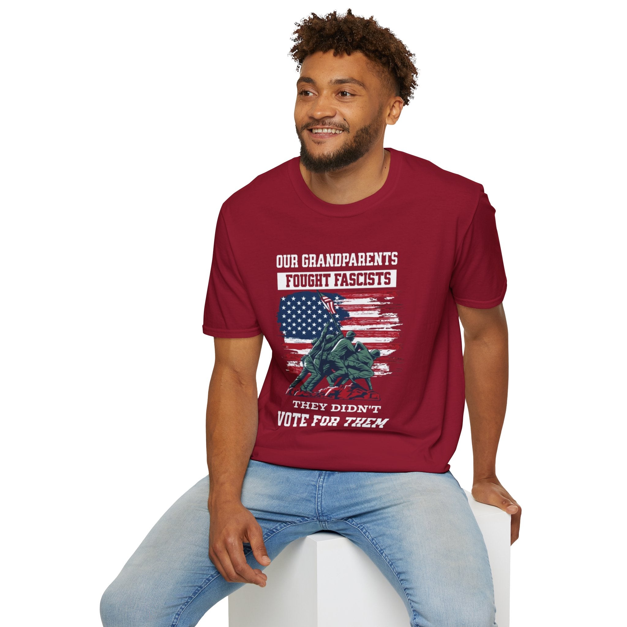 Unisex Softstyle T-Shirt: 'Our Grandparents Fought Fascists' Patriotic Tee