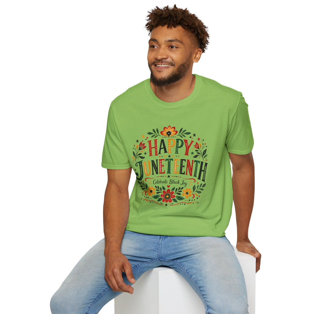 Juneteenth T-Shirt — "Happy Juneteenth" Floral Celebration Tee