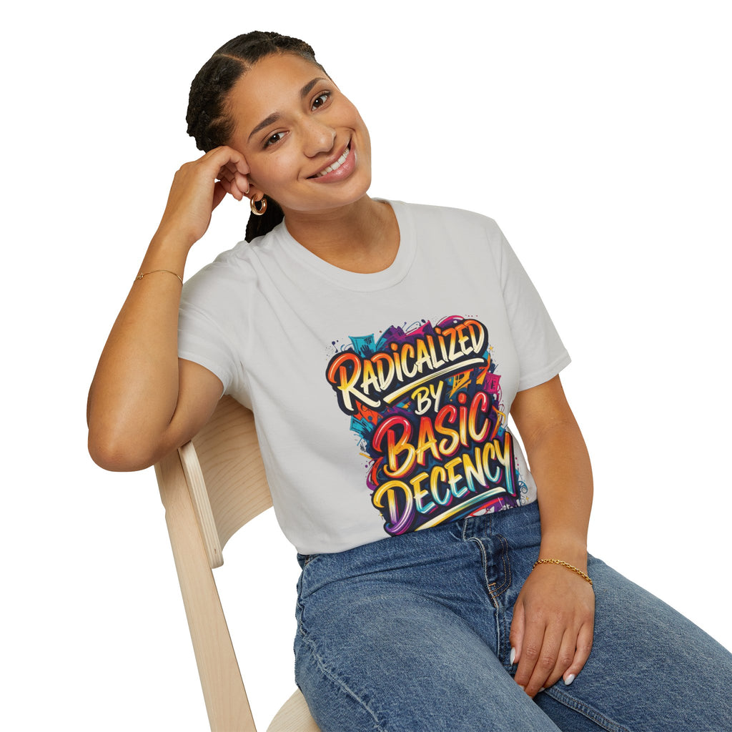 Radicalized by Basic Decency T-Shirt Colorful Graffiti Typography